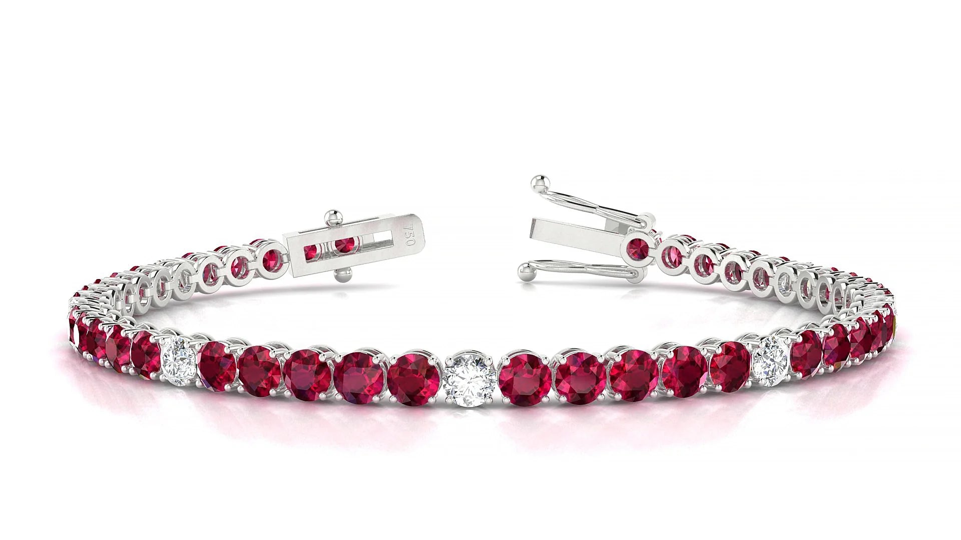 Firenze 5-1 | 18k White Gold 3.4 mm Round Natural Ruby & Diamond Tennis Bracelet