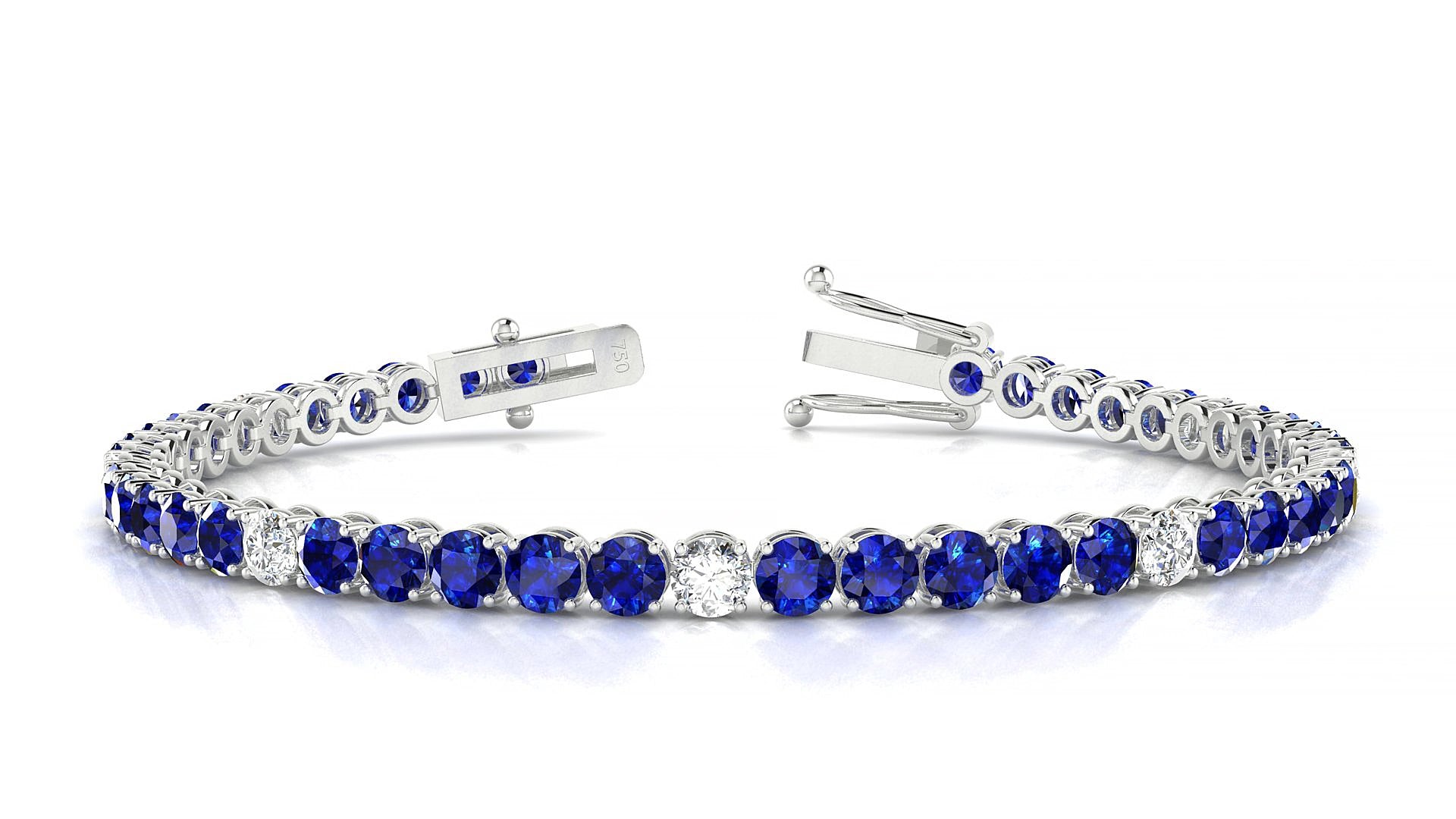 Firenze 5-1 | 18k White Gold 3.4 mm Round Natural Sapphire & Diamond 16 cm Tennis Bracelet