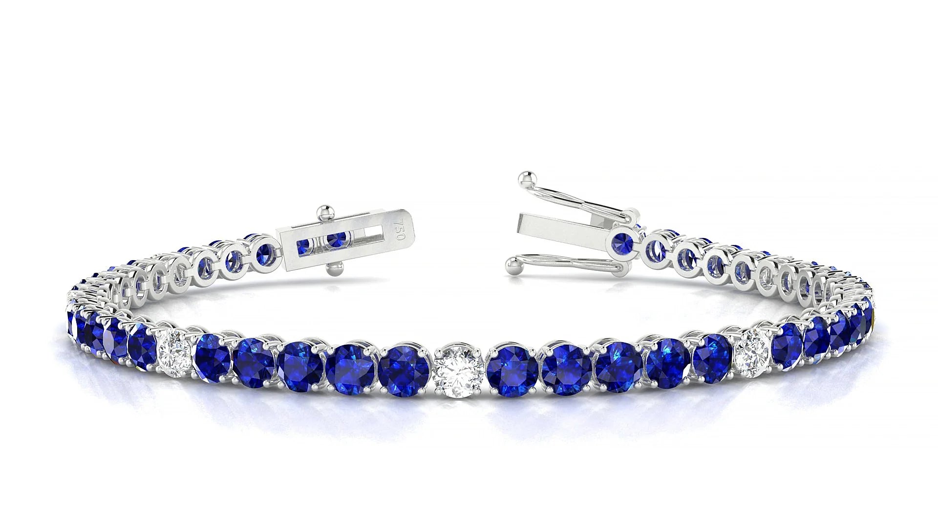 Firenze 5-1 | 18k White Gold 3.4 mm Round Natural Sapphire & Diamond Tennis Bracelet