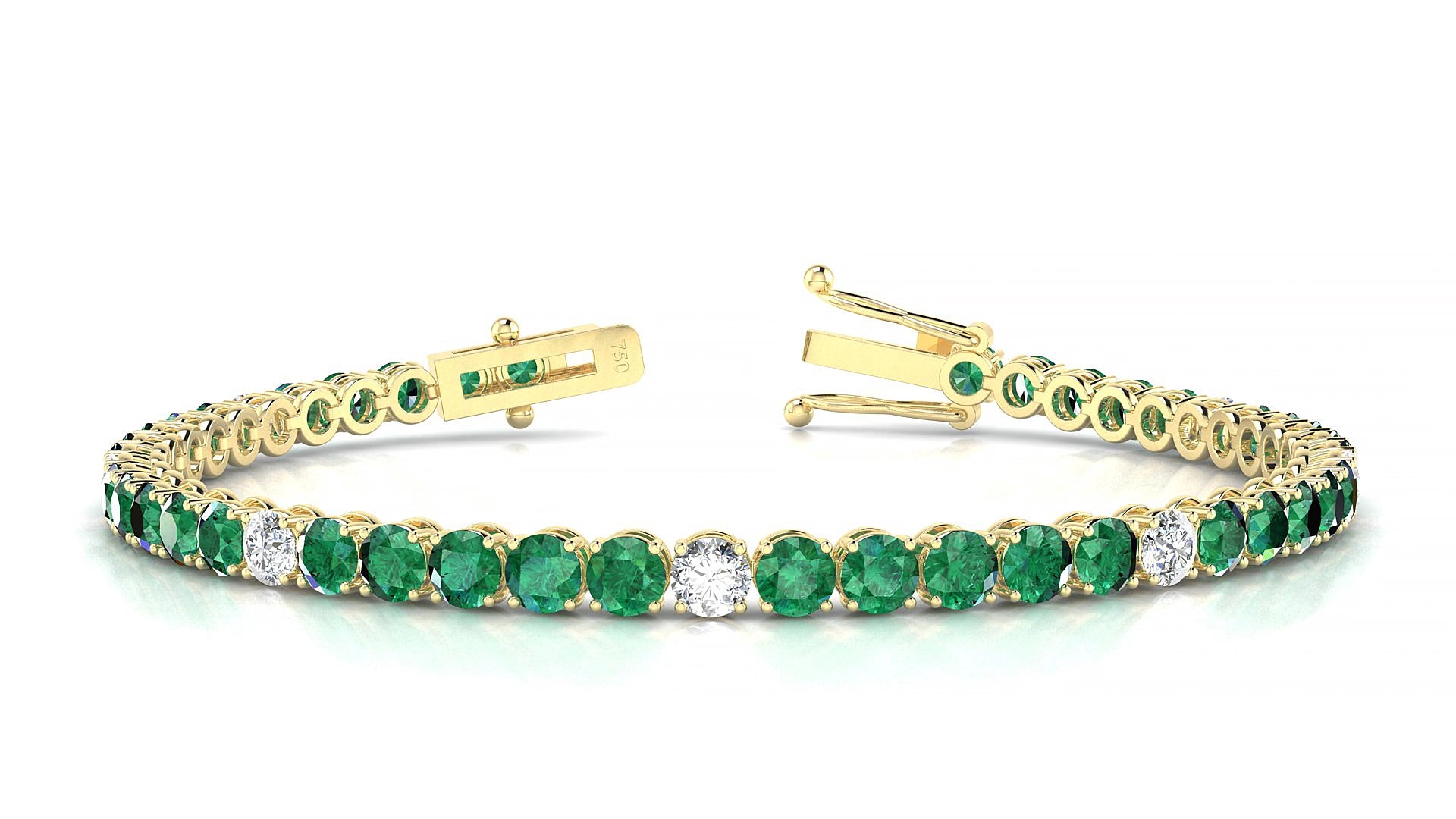Firenze 5-1 | 18k Yellow Gold 3.4 mm Round Natural Emerald & Diamond 18 cm Tennis Bracelet