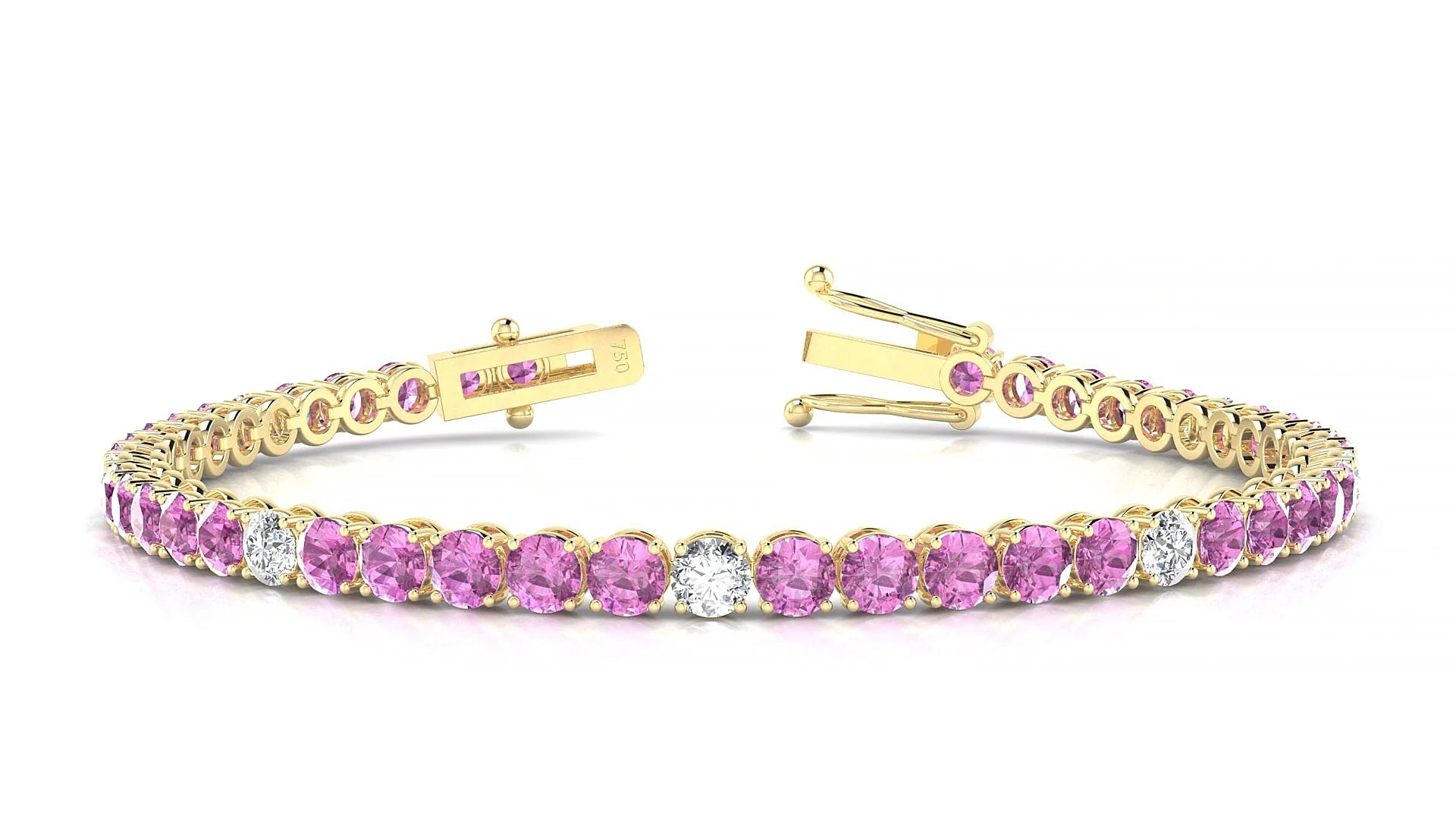 Firenze 5-1 | 18k Yellow Gold 3.4 mm Round Natural Pink Sapphire & Diamond Tennis Bracelet