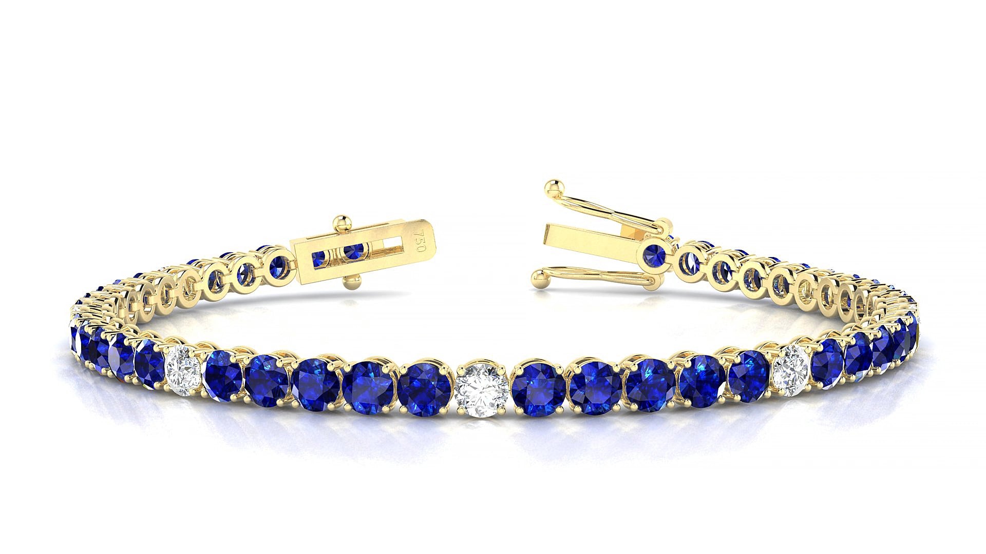 Firenze 5-1 | 18k Yellow Gold 3.4 mm Round Natural Sapphire & Diamond 16 cm Tennis Bracelet