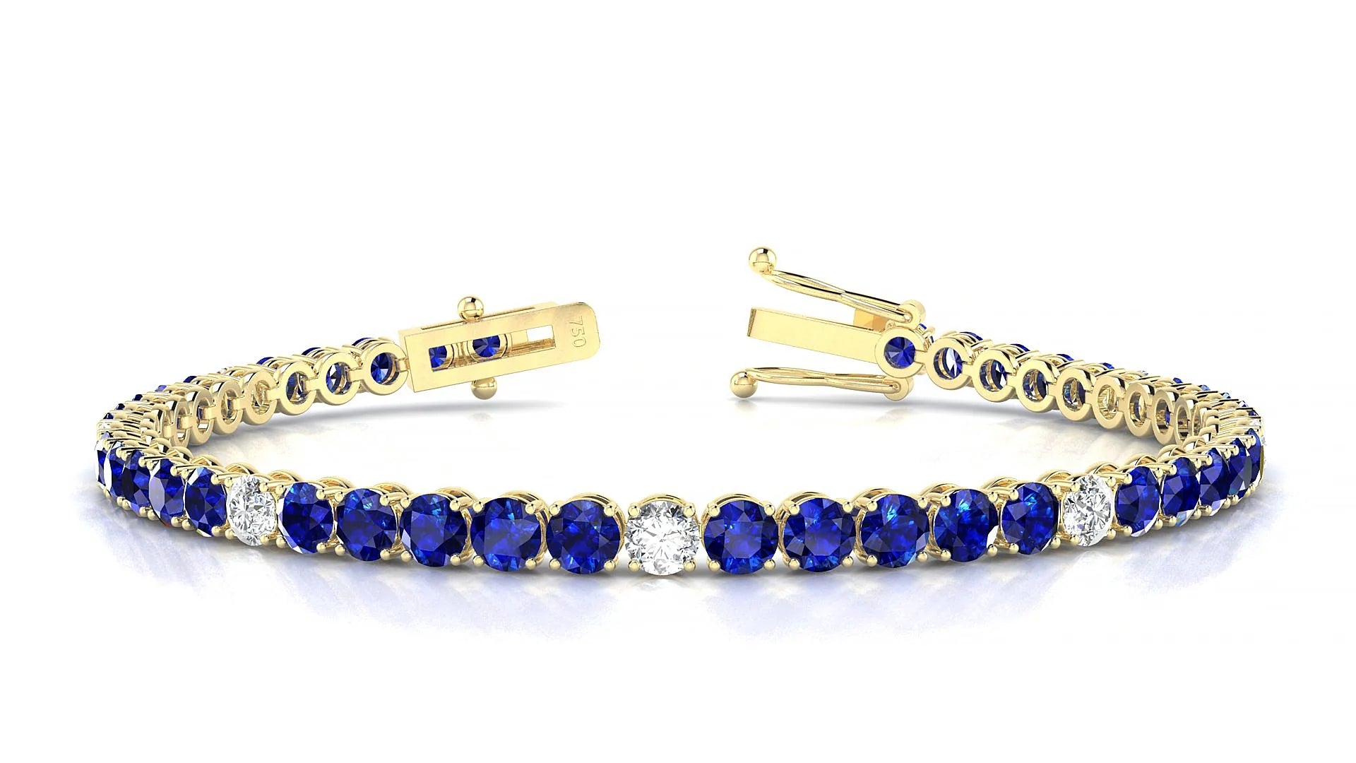 Firenze 5-1 | 18k Yellow Gold 3.4 mm Round Natural Sapphire & Diamond Tennis Bracelet