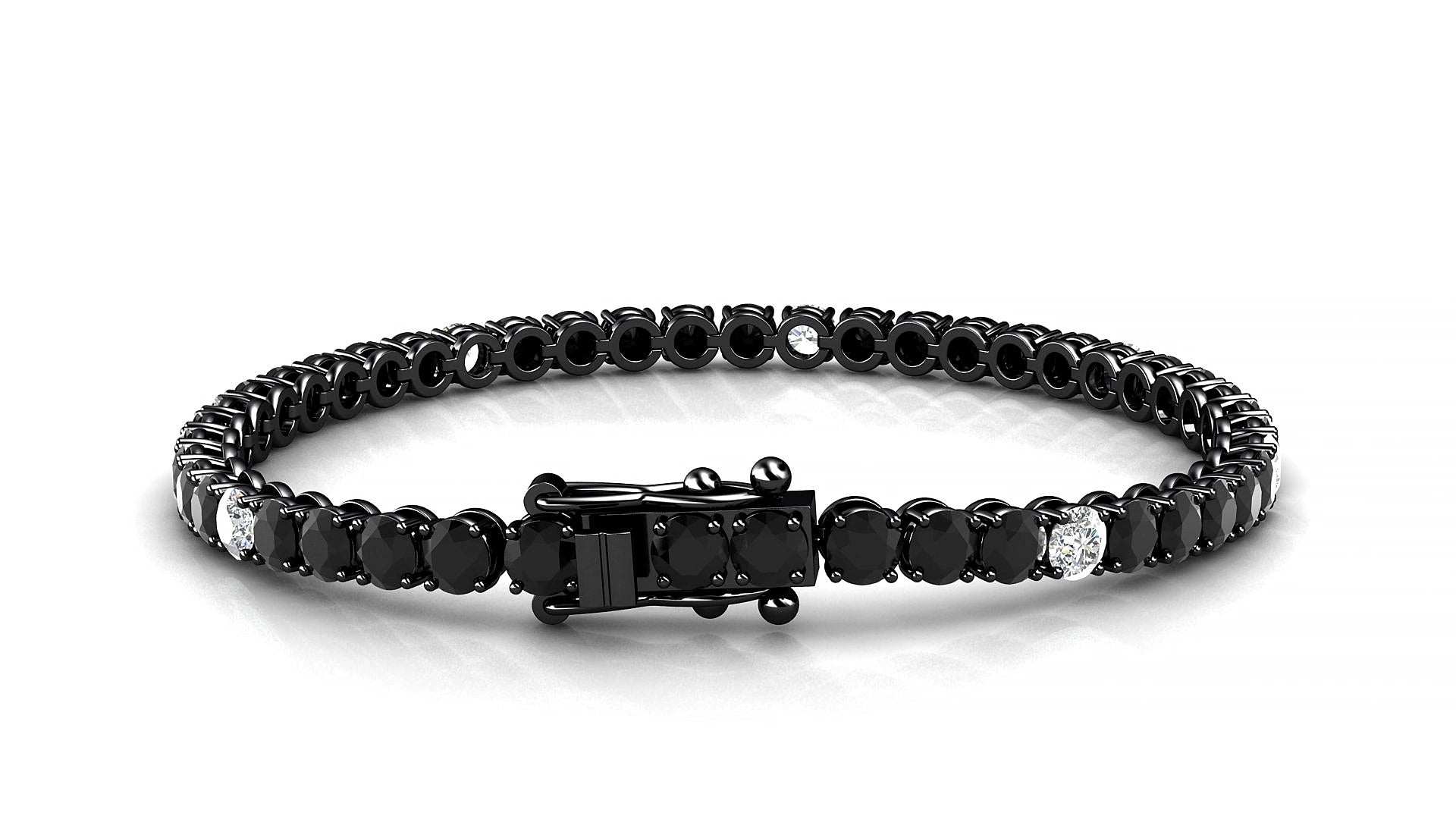 Firenze 5-1 | 18k Black Gold 3.4 mm Round Natural Black Diamond & Diamond 15 cm Tennis Bracelet