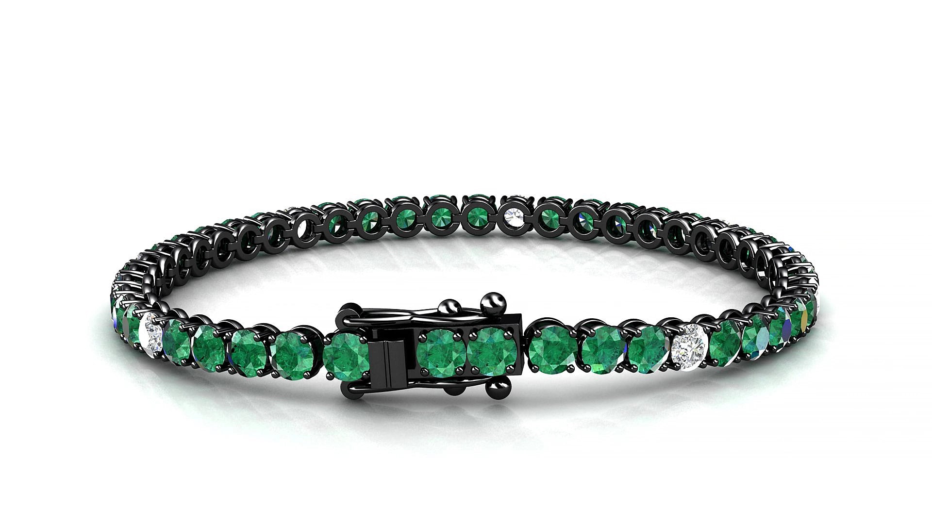 Firenze 5-1 | 18k Black Gold 3.4 mm Round Natural Emerald & Diamond 18 cm Tennis Bracelet