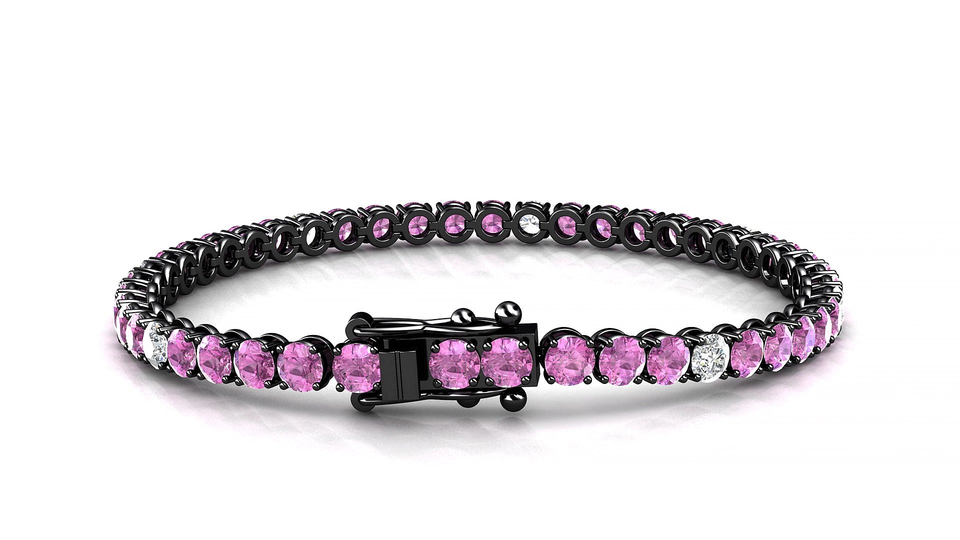 Firenze 5-1 | 18k Black Gold 3.4 mm Round Natural Pink Sapphire & Diamond 15 cm Tennis Bracelet