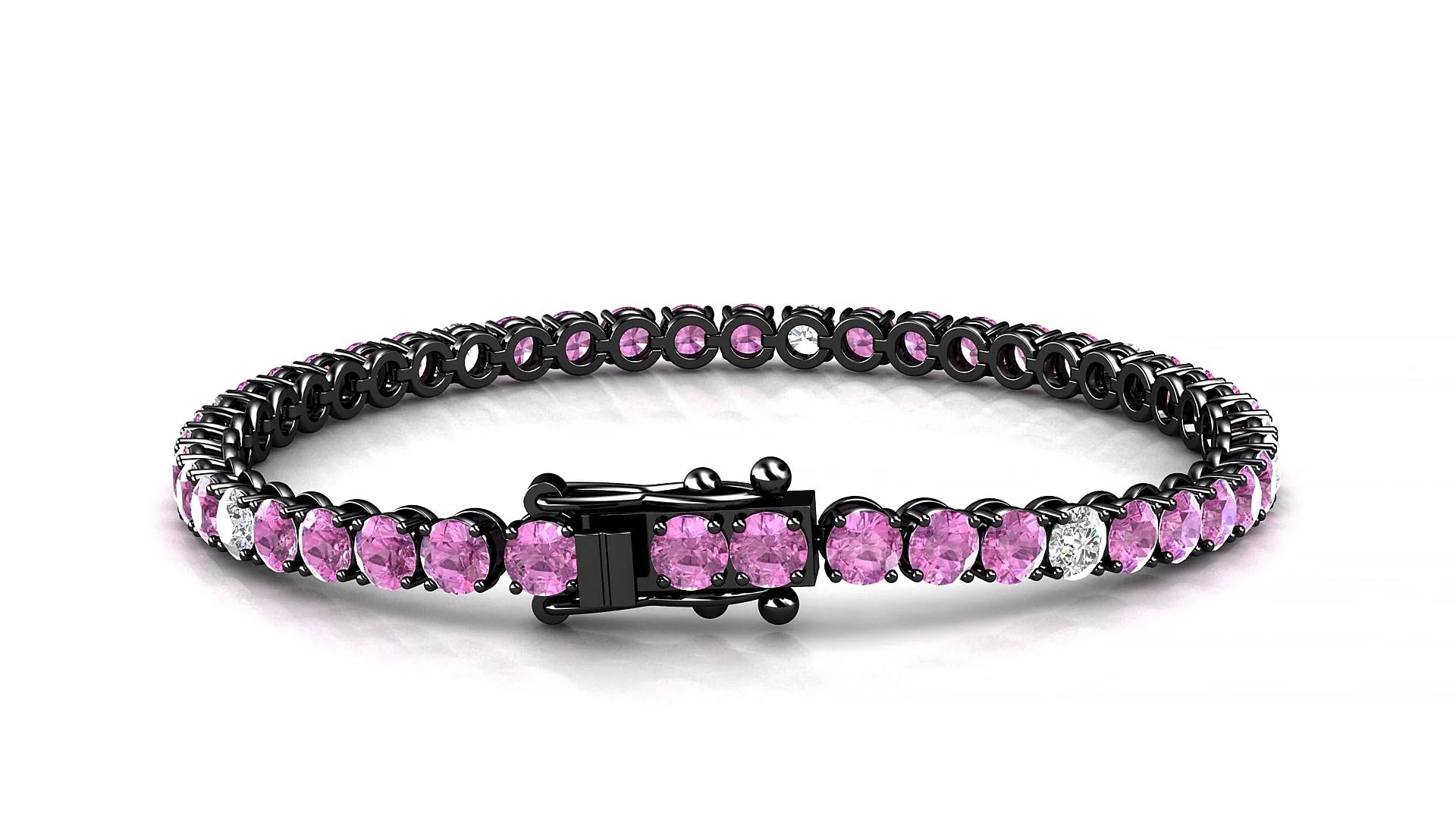 Firenze 5-1 | 18k Black Gold 3.4 mm Round Natural Pink Sapphire & Diamond Tennis Bracelet