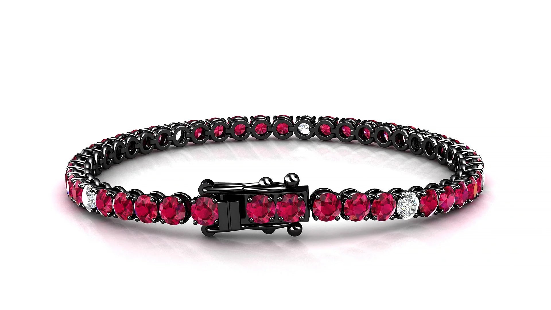 Firenze 5-1 | 18k Black Gold 3.4 mm Round Natural Ruby & Diamond Tennis Bracelet