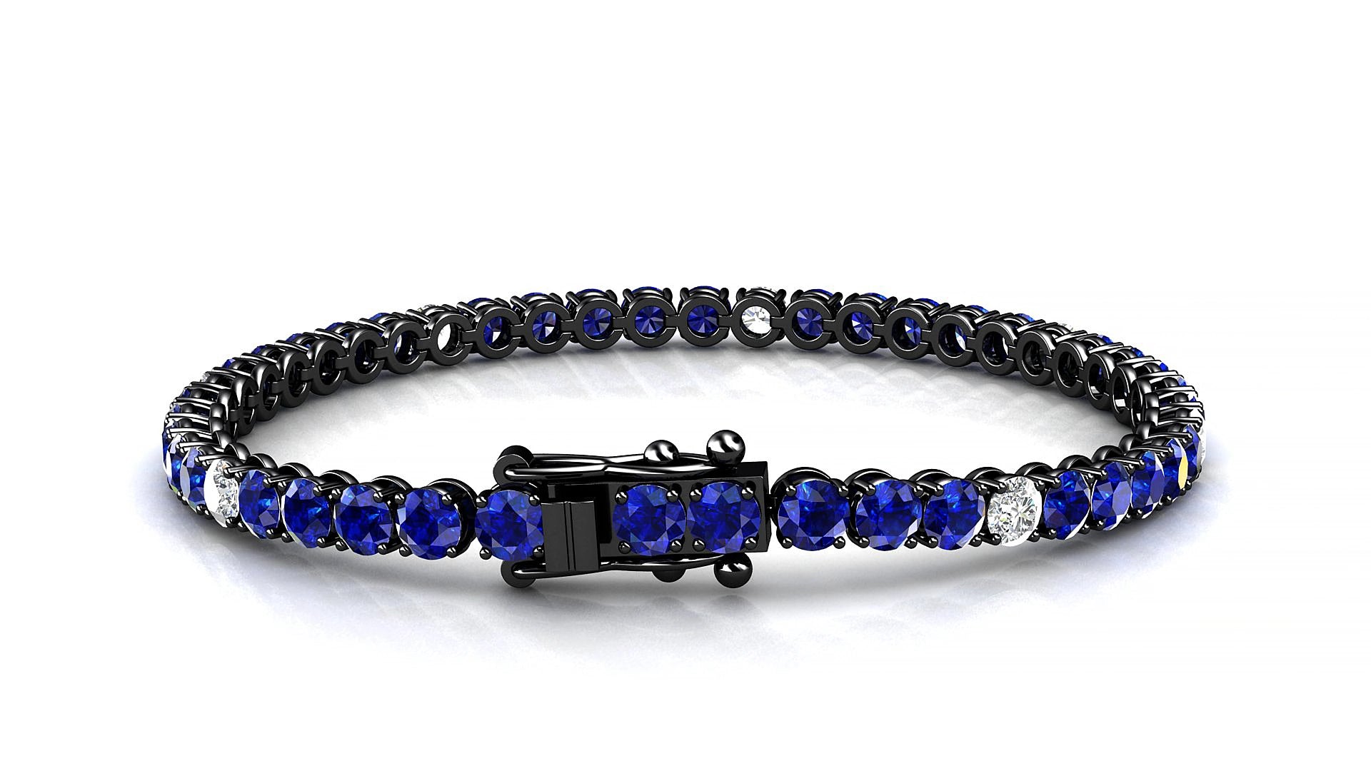 Firenze 5-1 | 18k Black Gold 3.4 mm Round Natural Sapphire & Diamond 16 cm Tennis Bracelet