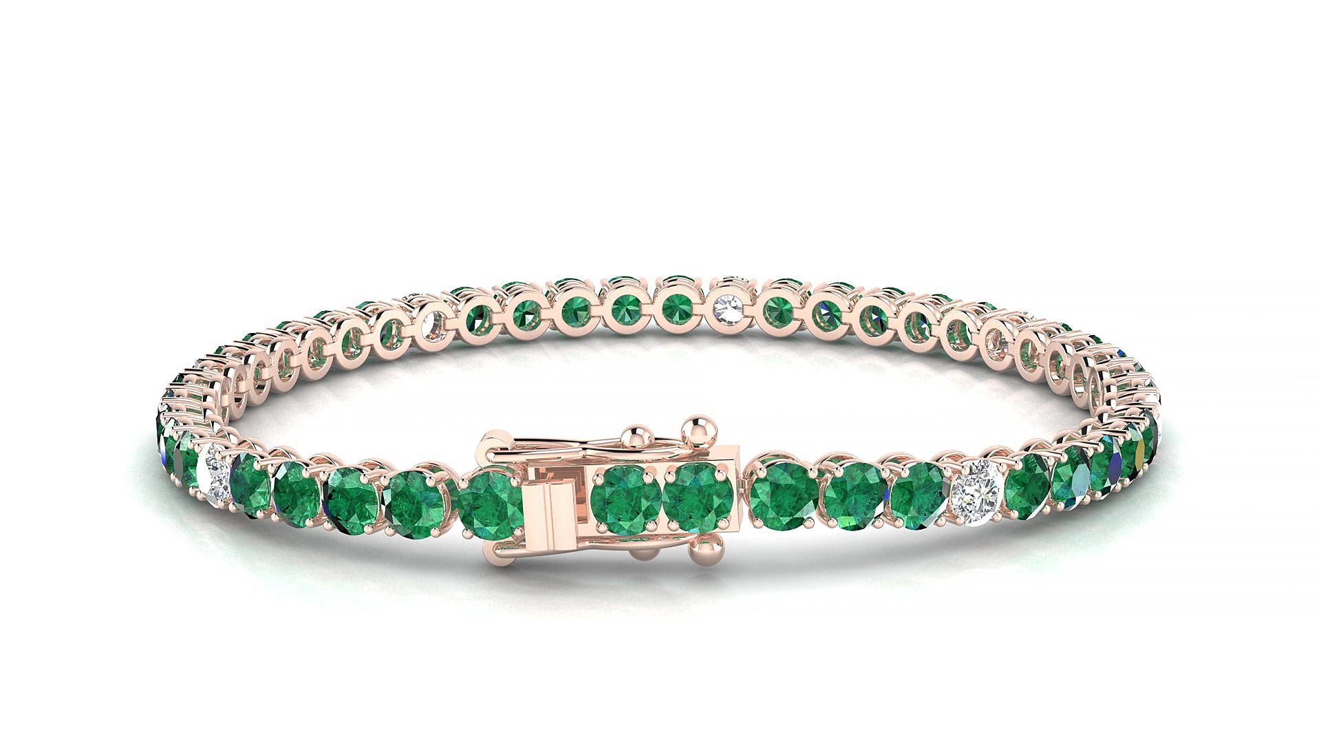 Firenze 5-1 | 18k Rose Gold 3.4 mm Round Natural Emerald & Diamond 15 cm Tennis Bracelet