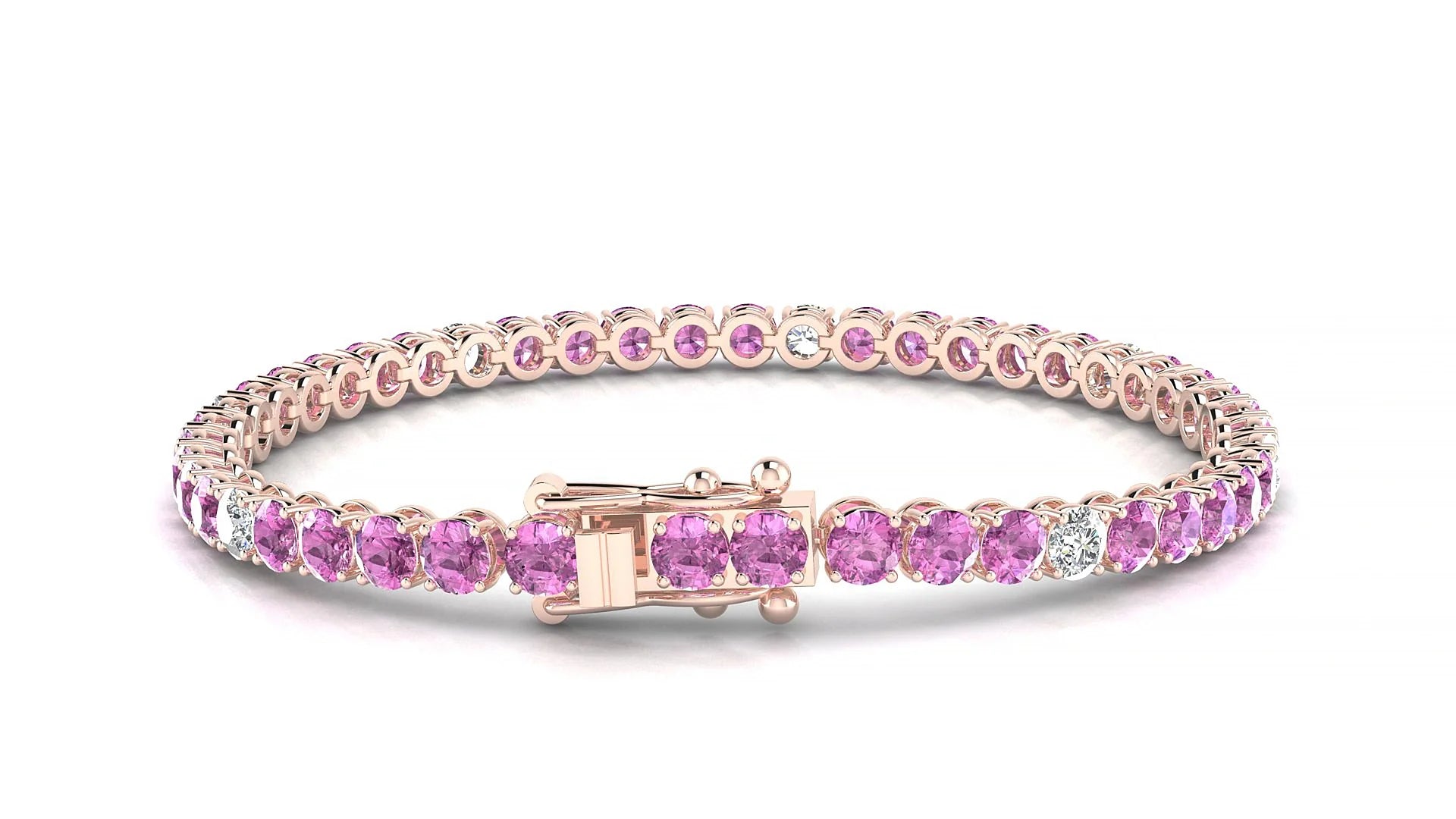 Firenze 5-1 | 18k Rose Gold 3.4 mm Round Natural Pink Sapphire & Diamond Tennis Bracelet