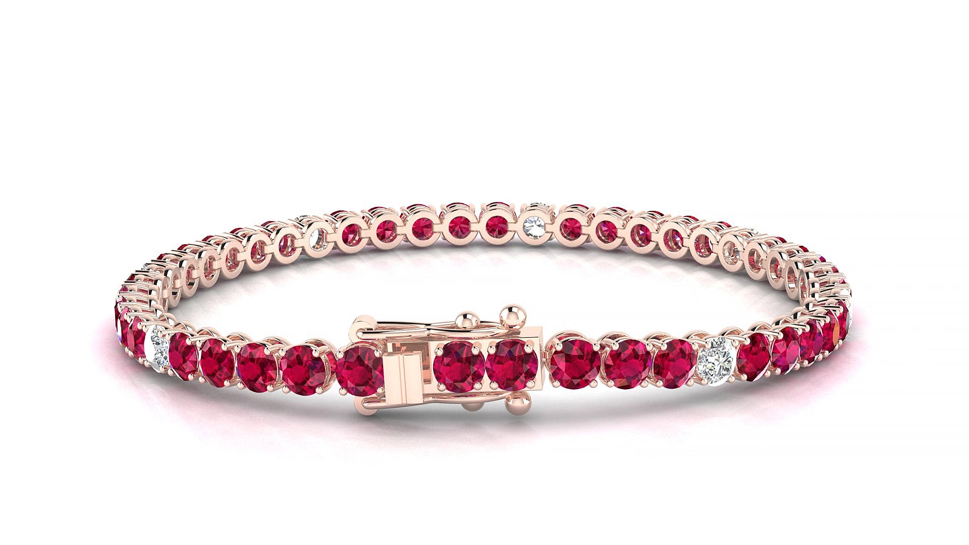 Firenze 5-1 | 18k Rose Gold 3.4 mm Round Natural Ruby & Diamond 18 cm Tennis Bracelet