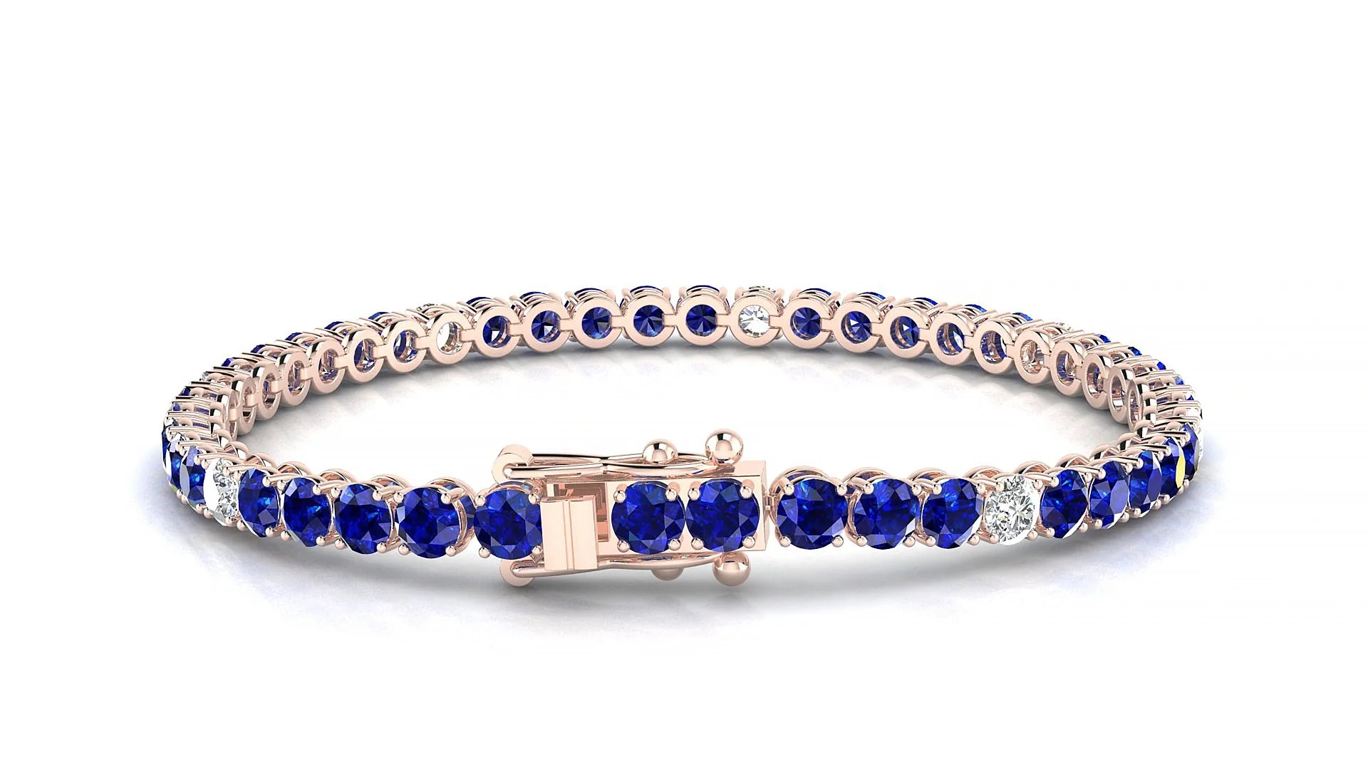Firenze 5-1 | 18k Rose Gold 3.4 mm Round Natural Sapphire & Diamond Tennis Bracelet