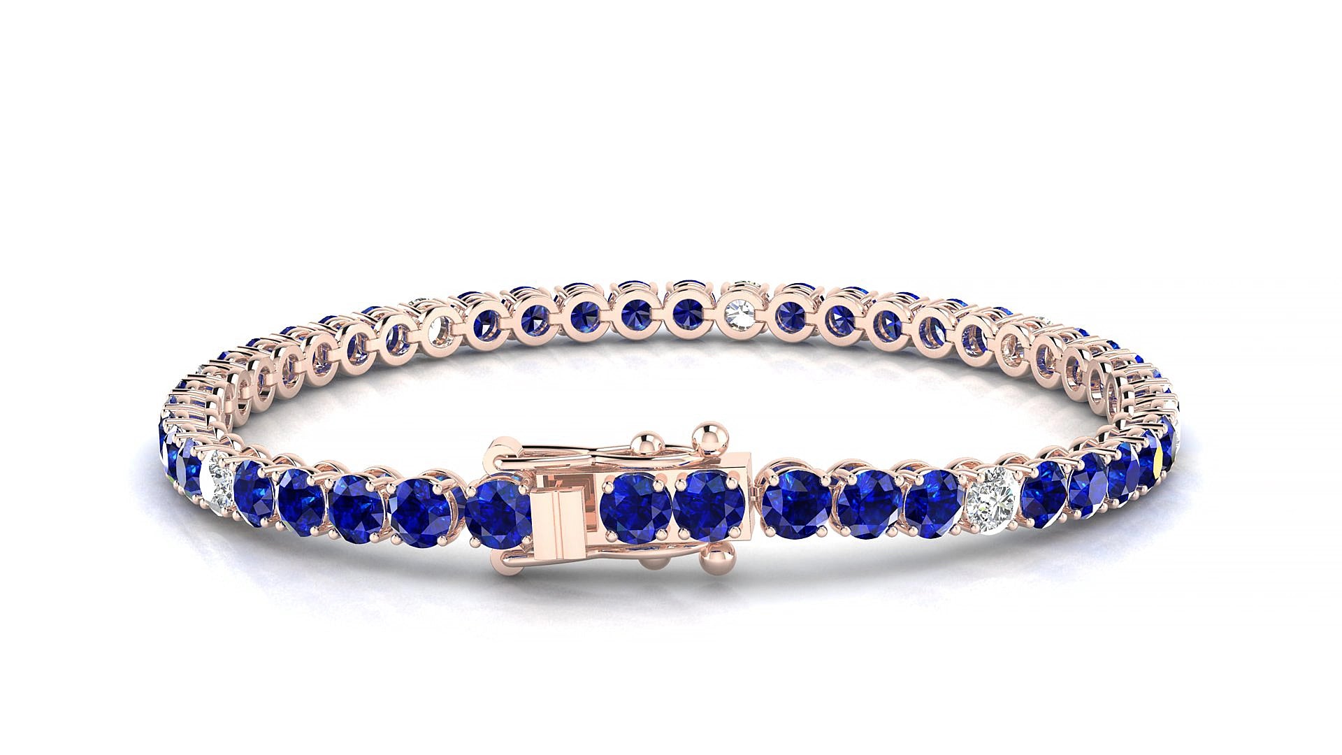 Firenze 5-1 | 18k Rose Gold 3.4 mm Round Natural Sapphire & Diamond 15 cm Tennis Bracelet