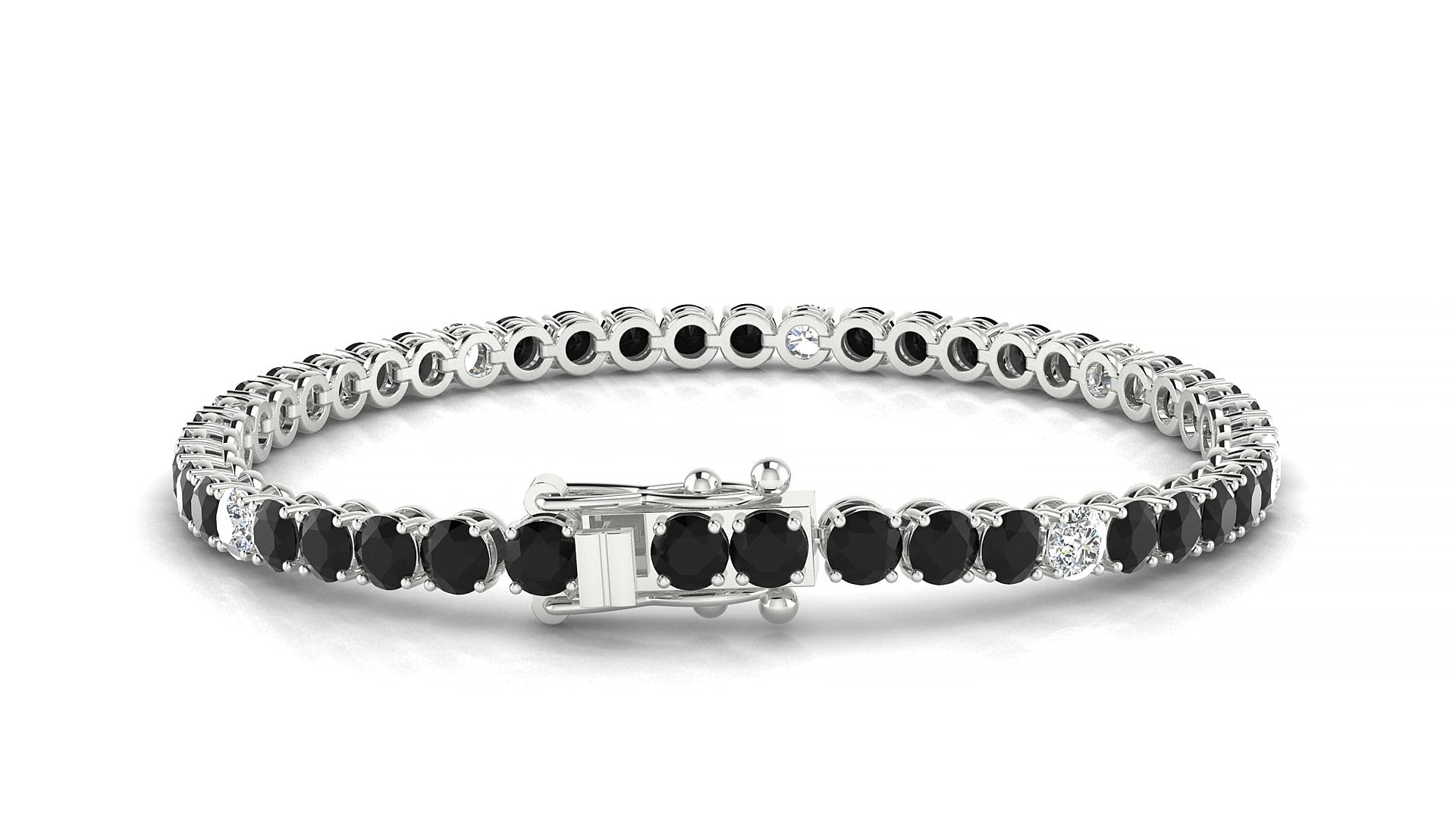 Firenze 5-1 | 18k White Gold 3.4 mm Round Natural Black Diamond & Diamond 15 cm Tennis Bracelet
