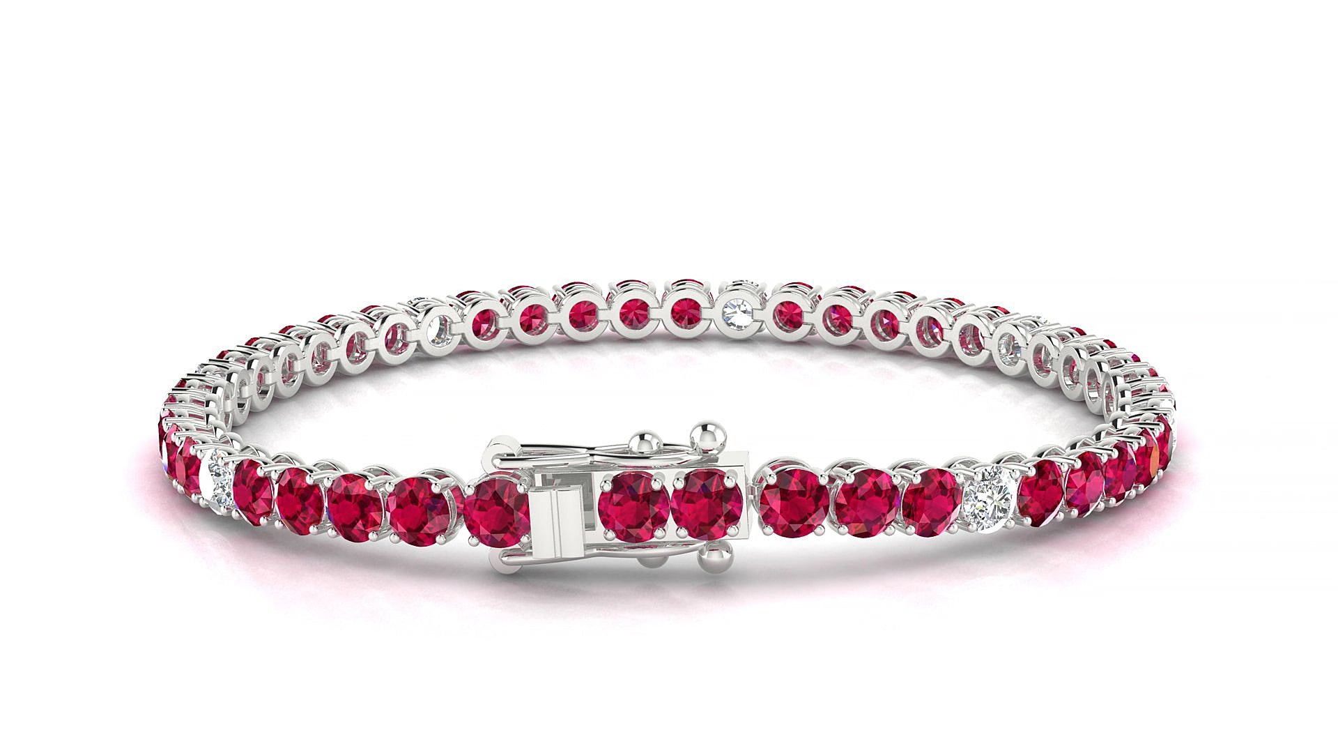 Firenze 5-1 | 18k White Gold 3.4 mm Round Natural Ruby & Diamond 15 cm Tennis Bracelet