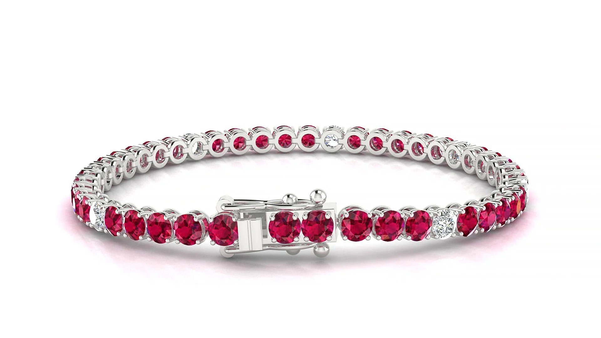 Firenze 5-1 | 18k White Gold 3.4 mm Round Natural Ruby & Diamond Tennis Bracelet