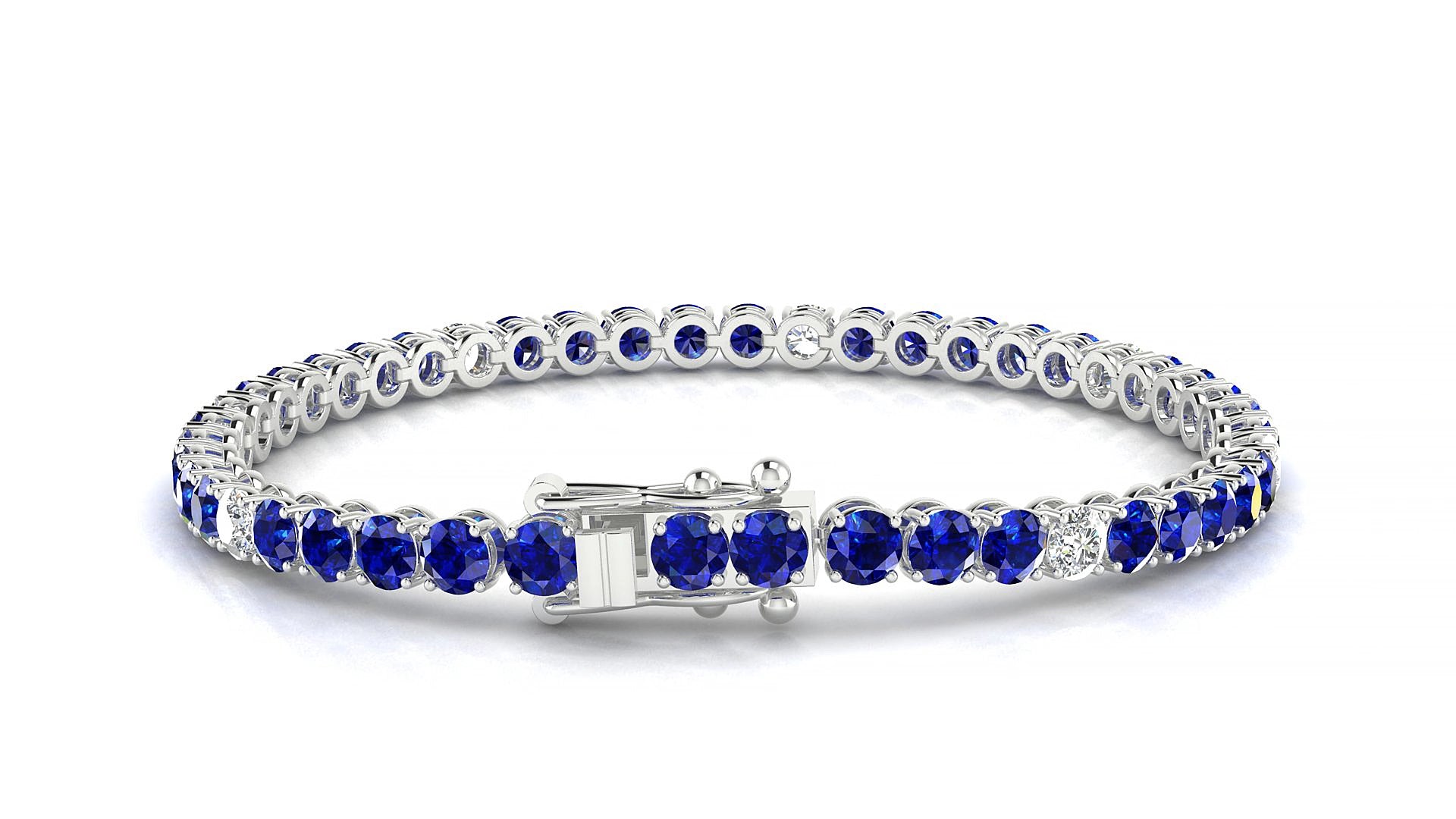 Firenze 5-1 | 18k White Gold 3.4 mm Round Natural Sapphire & Diamond 18 cm Tennis Bracelet