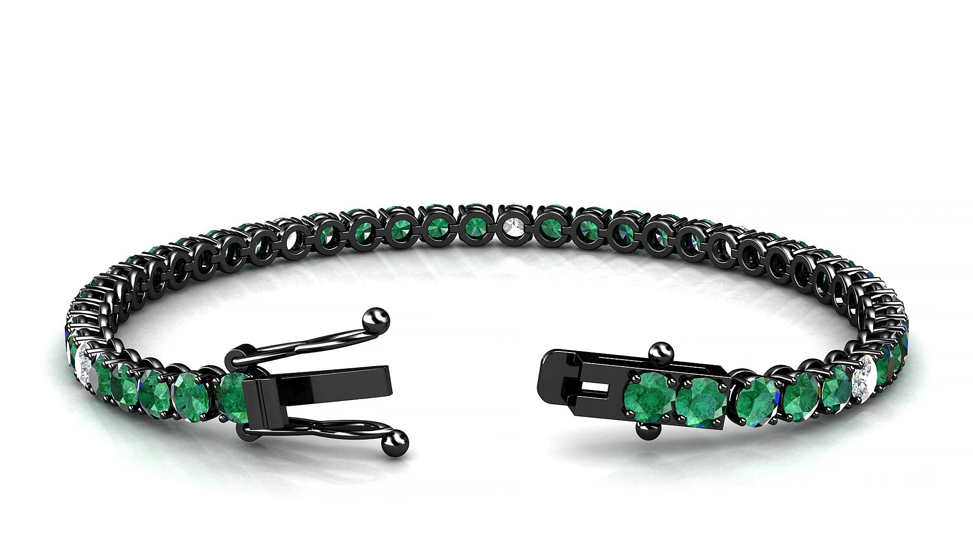 Firenze 5-1 | 18k Black Gold 3.4 mm Round Natural Emerald & Diamond 20 cm Tennis Bracelet