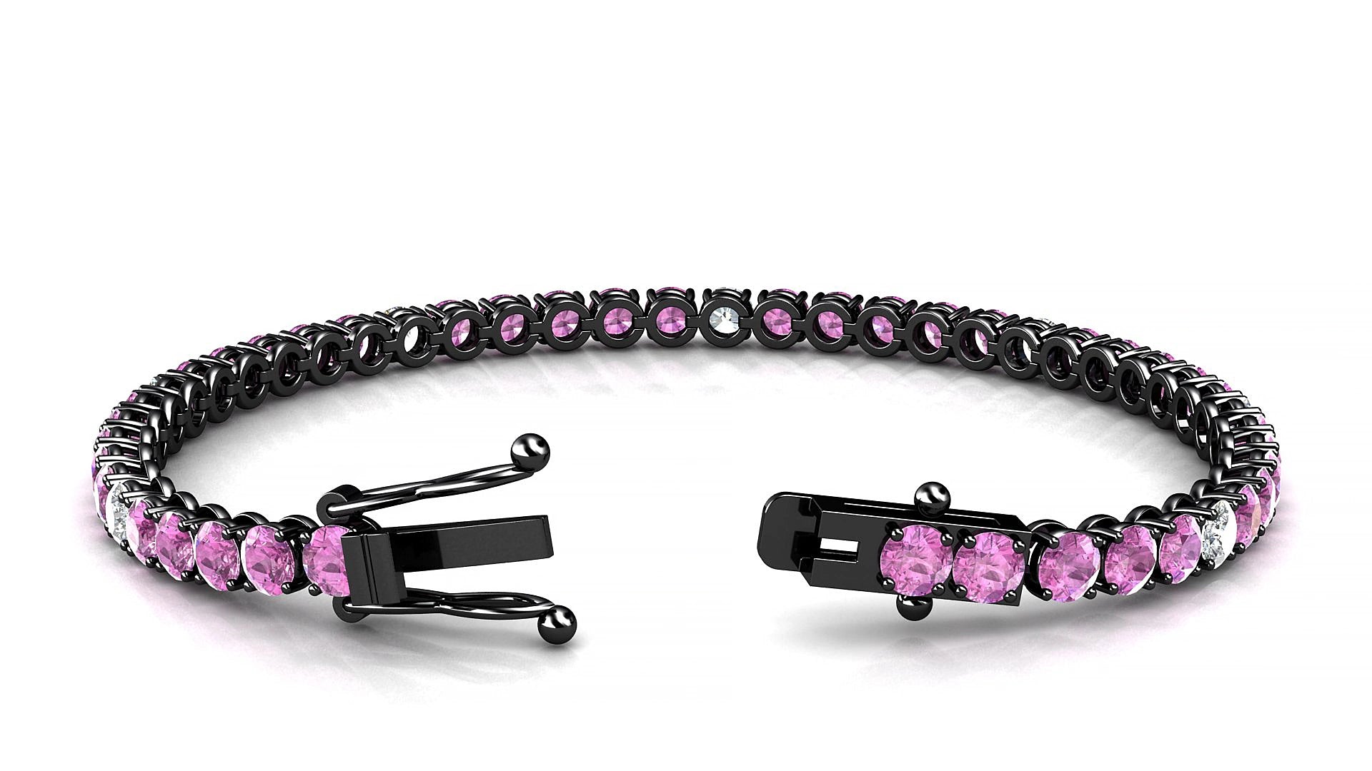 Firenze 5-1 | 18k Black Gold 3.4 mm Round Natural Pink Sapphire & Diamond 15 cm Tennis Bracelet