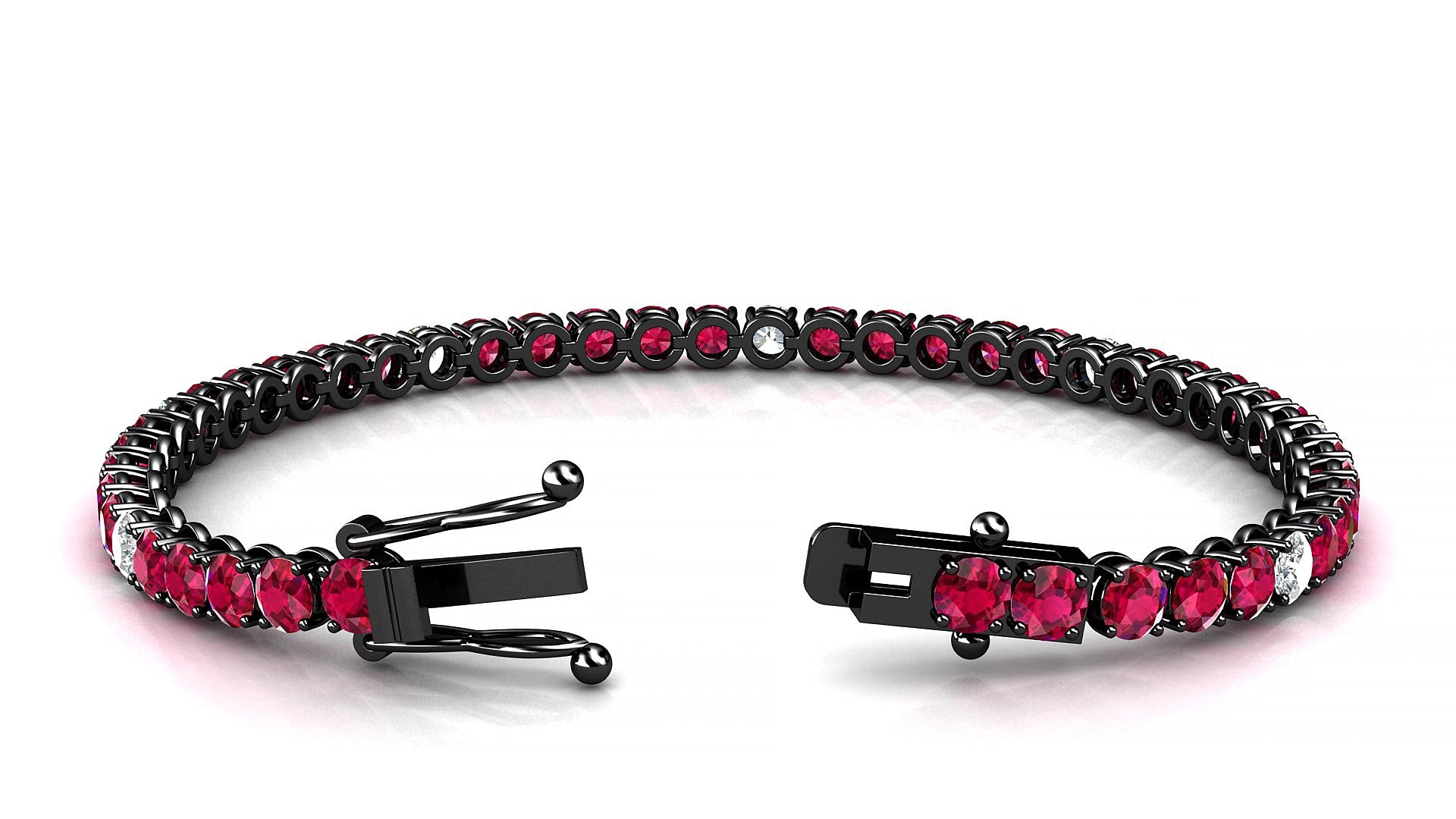 Firenze 5-1 | 18k Black Gold 3.4 mm Round Natural Ruby & Diamond 15 cm Tennis Bracelet