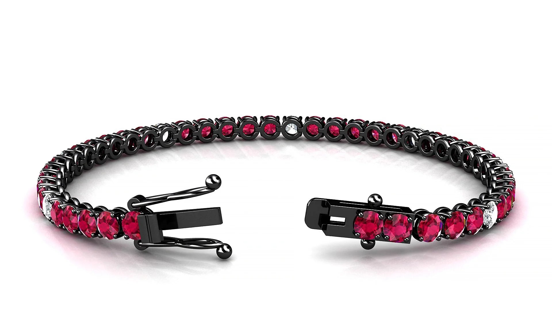 Firenze 5-1 | 18k Black Gold 3.4 mm Round Natural Ruby & Diamond Tennis Bracelet
