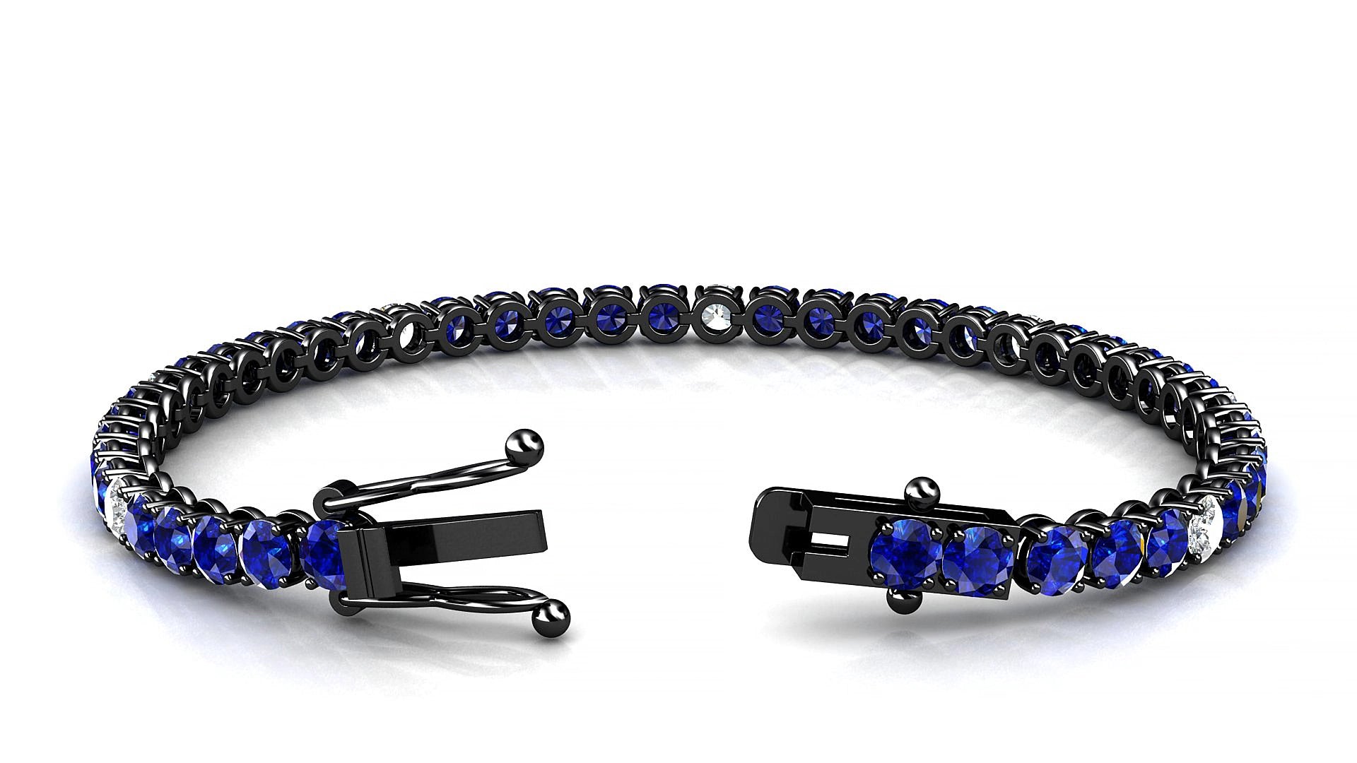 Firenze 5-1 | 18k Black Gold 3.4 mm Round Natural Sapphire & Diamond 15 cm Tennis Bracelet
