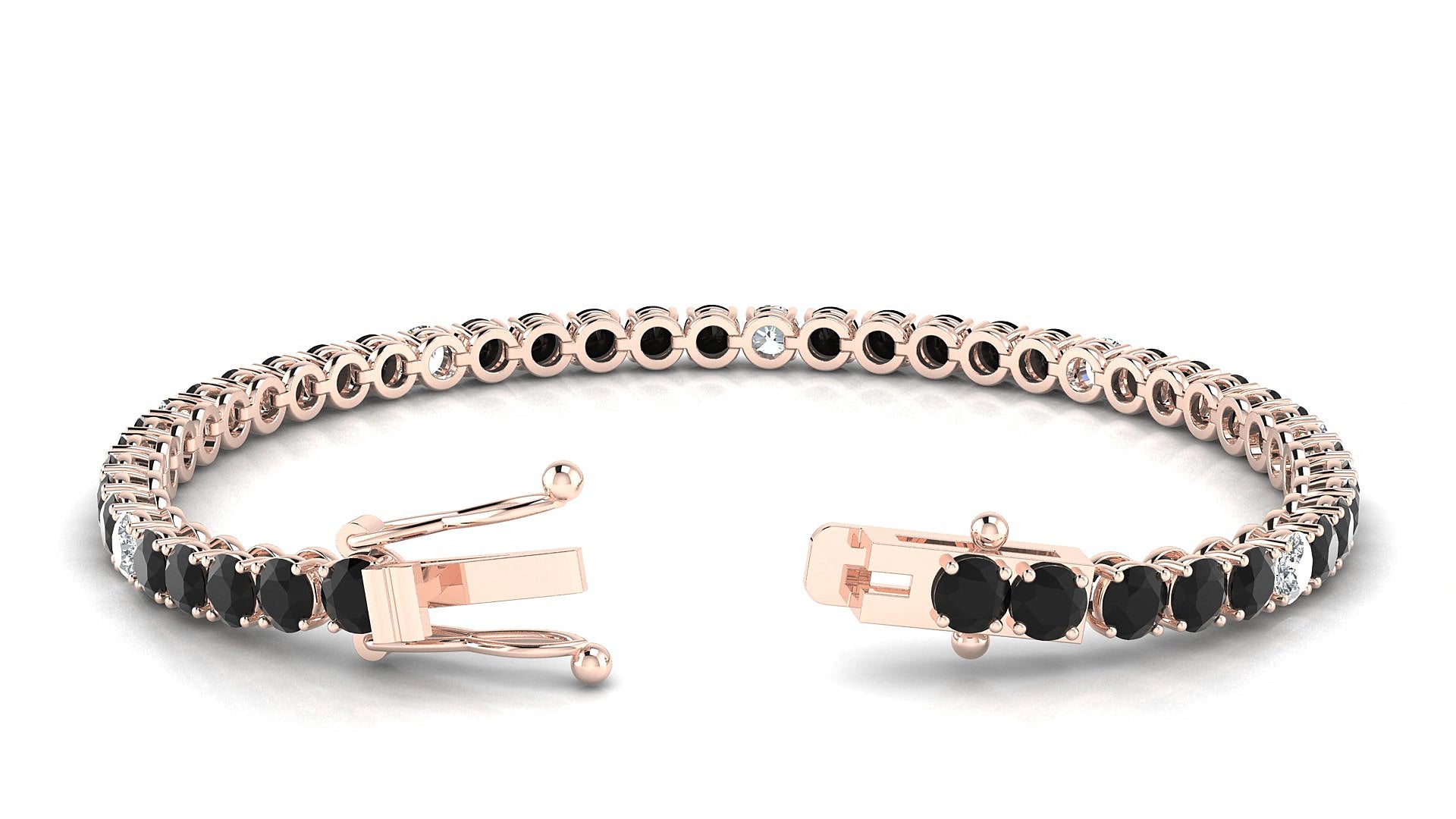 Firenze 5-1 | 18k Rose Gold 3.4 mm Round Natural Black Diamond & Diamond 15 cm Tennis Bracelet