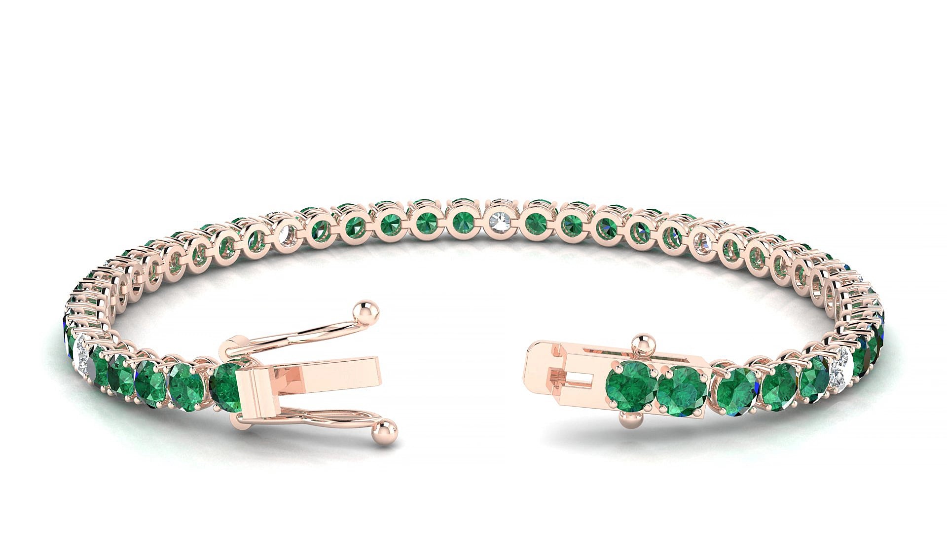 Firenze 5-1 | 18k Rose Gold 3.4 mm Round Natural Emerald & Diamond 18 cm Tennis Bracelet