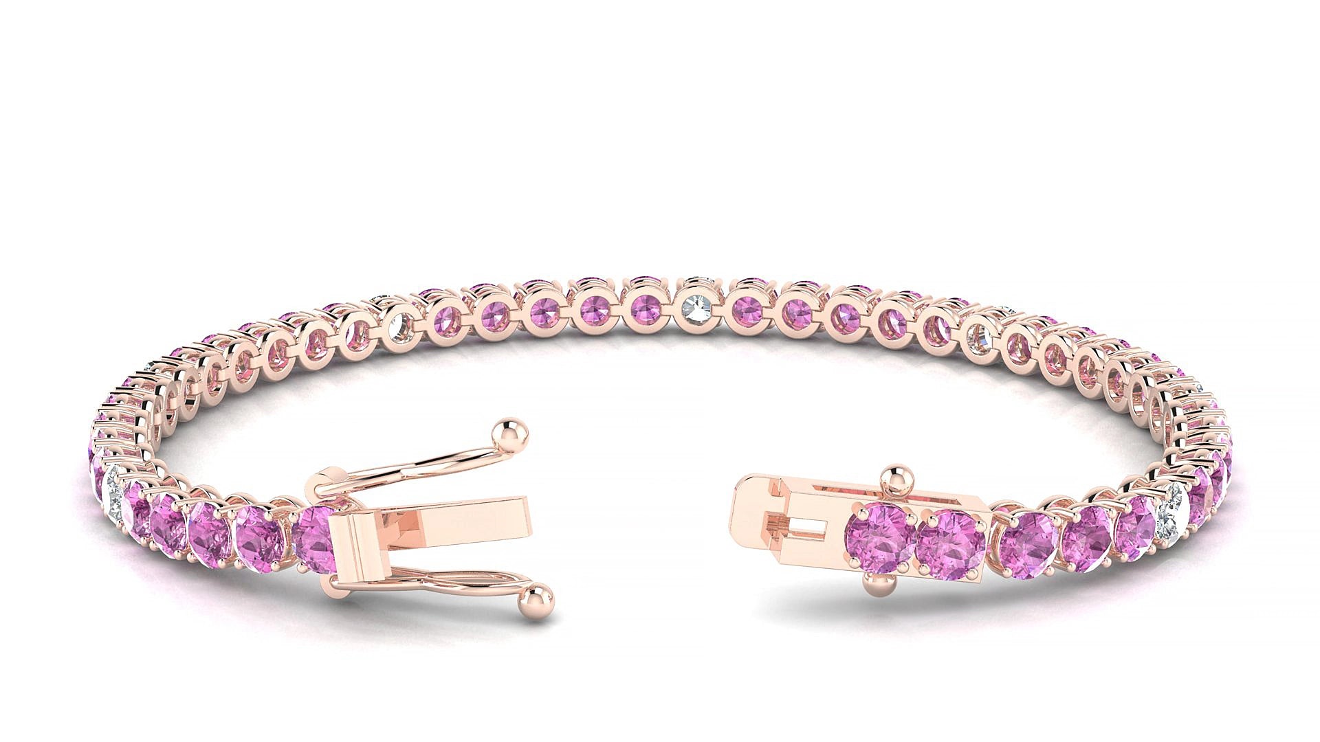 Firenze 5-1 | 18k Rose Gold 3.4 mm Round Natural Pink Sapphire & Diamond 16 cm Tennis Bracelet