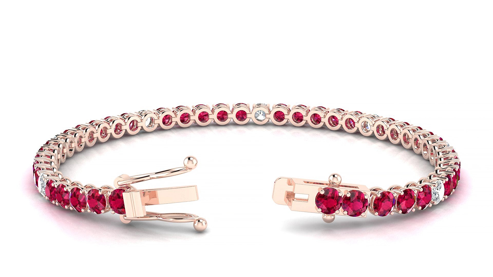 Firenze 5-1 | 18k Rose Gold 3.4 mm Round Natural Ruby & Diamond 20 cm Tennis Bracelet