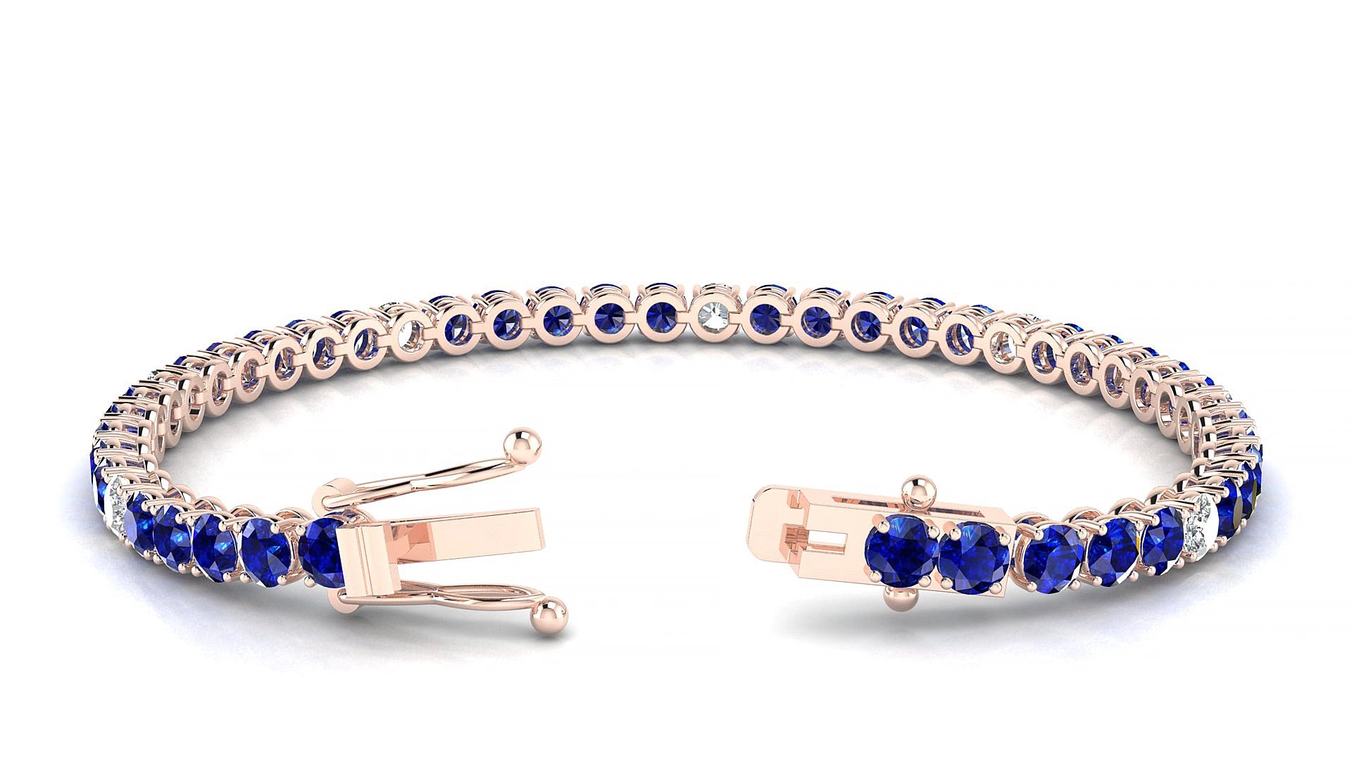 Firenze 5-1 | 18k Rose Gold 3.4 mm Round Natural Sapphire & Diamond 17 cm Tennis Bracelet