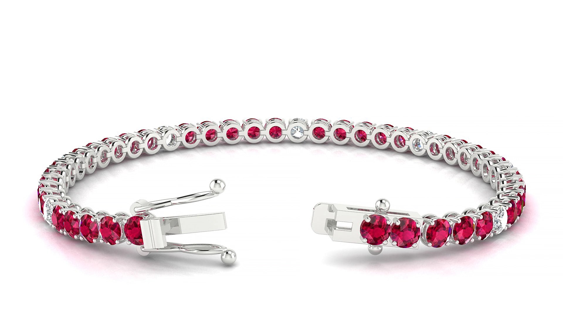 Firenze 5-1 | 18k White Gold 3.4 mm Round Natural Ruby & Diamond 15 cm Tennis Bracelet