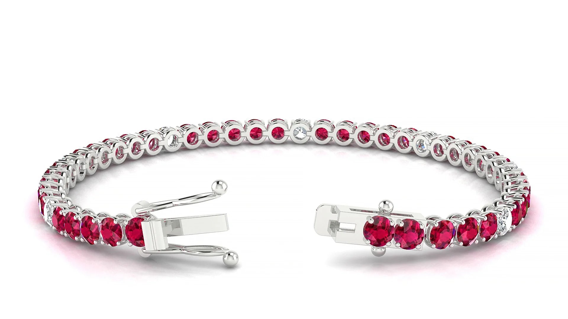 Firenze 5-1 | 18k White Gold 3.4 mm Round Natural Ruby & Diamond Tennis Bracelet