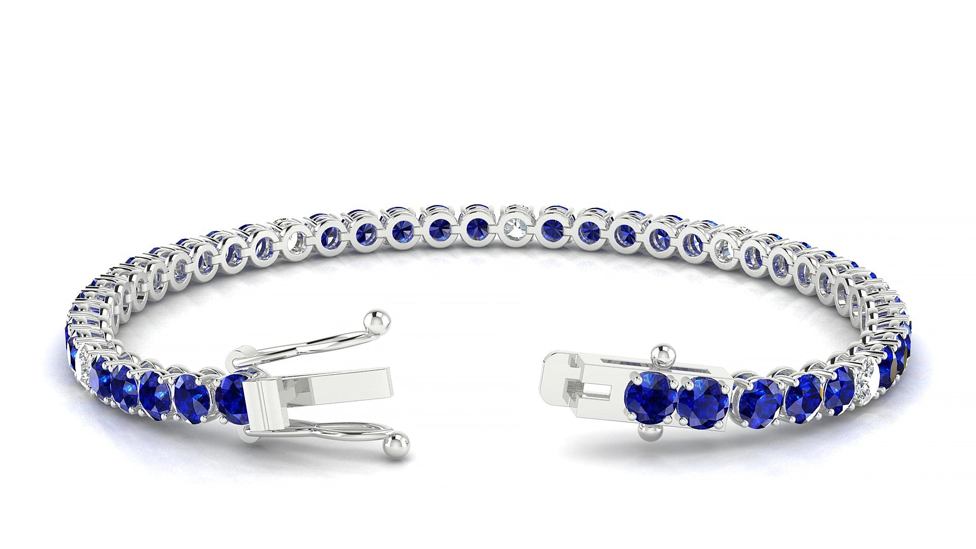 Firenze 5-1 | 18k White Gold 3.4 mm Round Natural Sapphire & Diamond 18 cm Tennis Bracelet