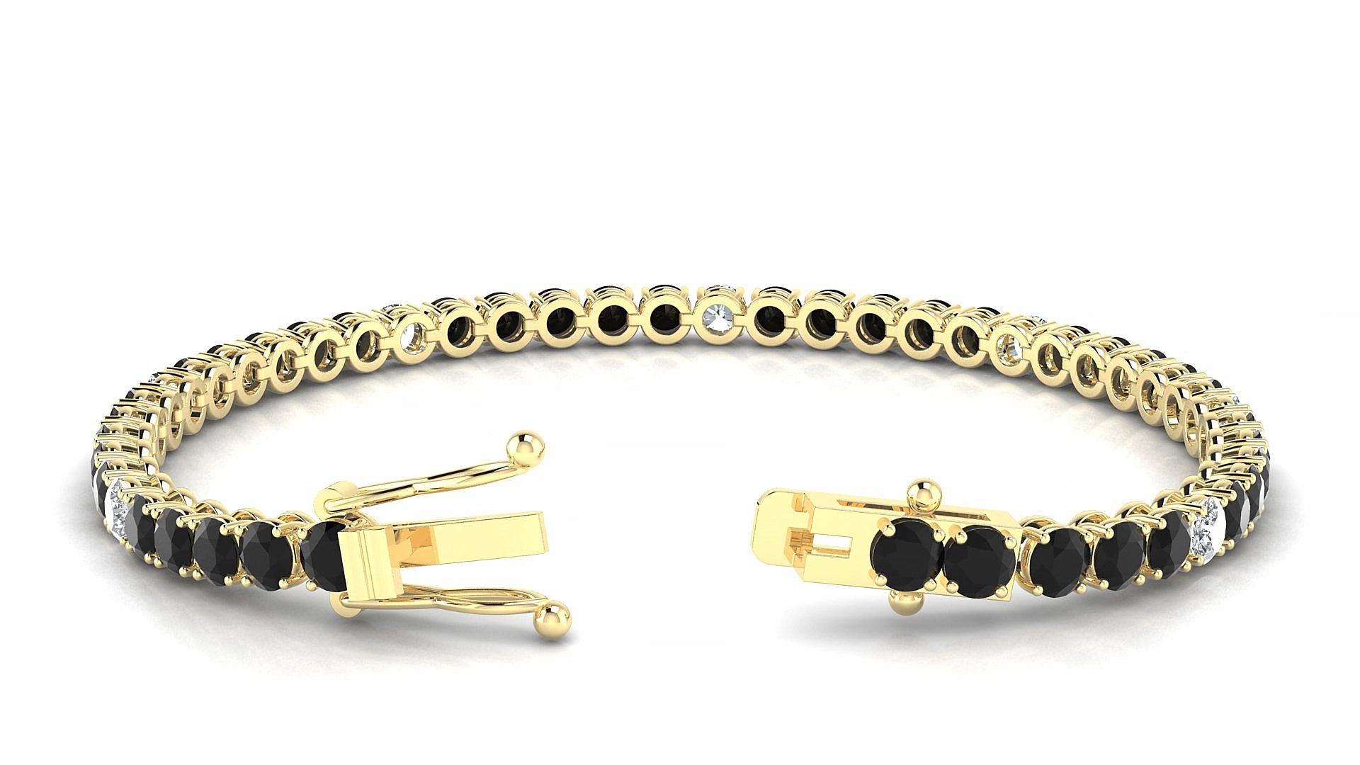 Firenze 5-1 | 18k Yellow Gold 3.4 mm Round Natural Black Diamond & Diamond 19 cm Tennis Bracelet