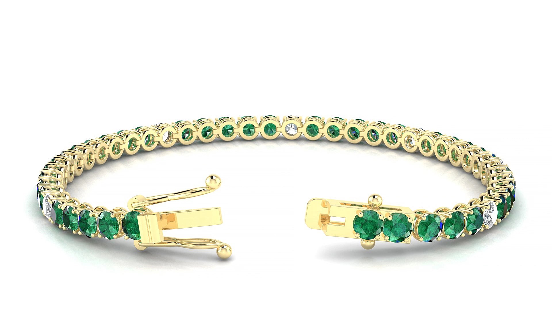 Firenze 5-1 | 18k Yellow Gold 3.4 mm Round Natural Emerald & Diamond 15 cm Tennis Bracelet