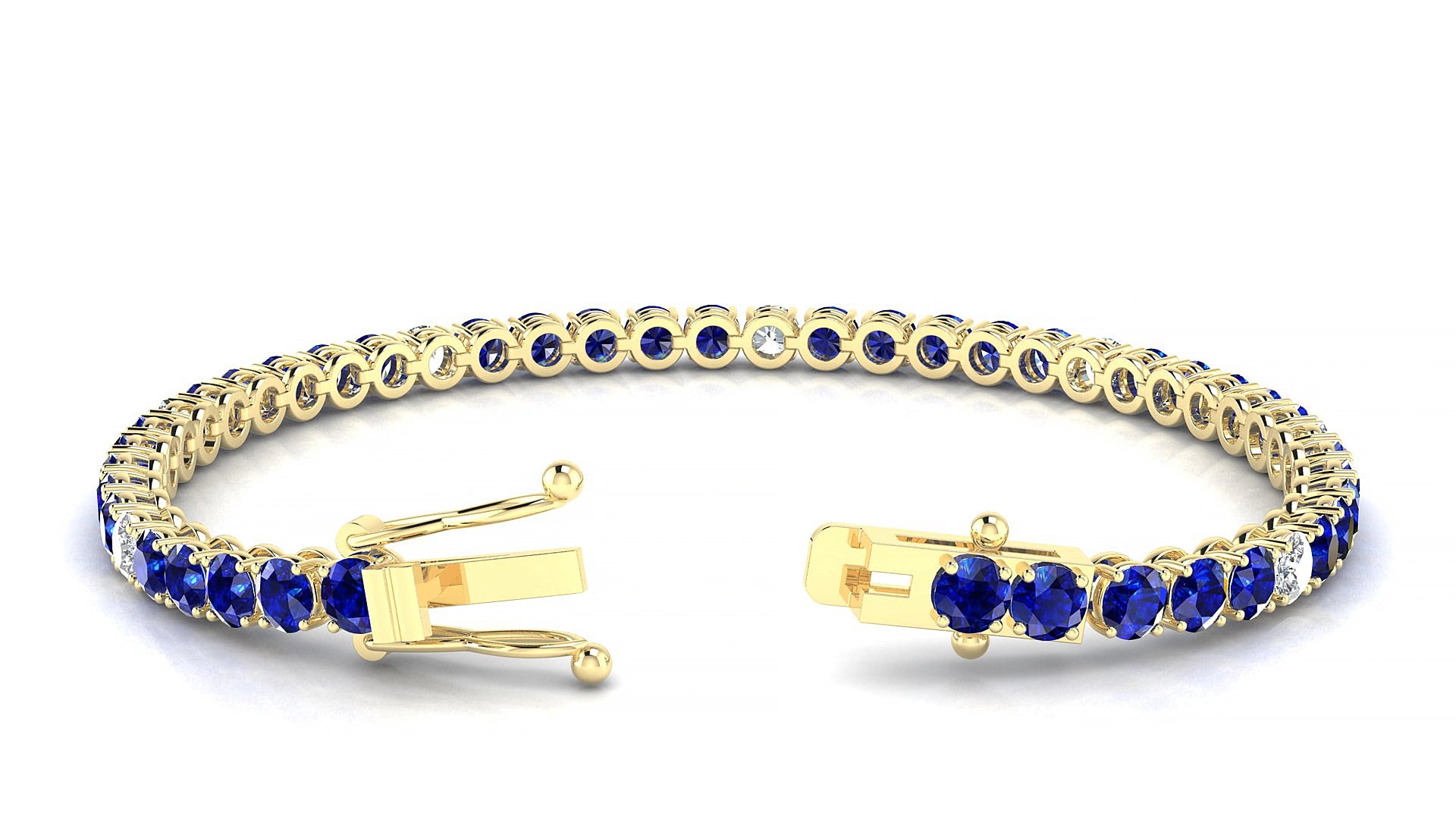 Firenze 5-1 | 18k Yellow Gold 3.4 mm Round Natural Sapphire & Diamond 16 cm Tennis Bracelet