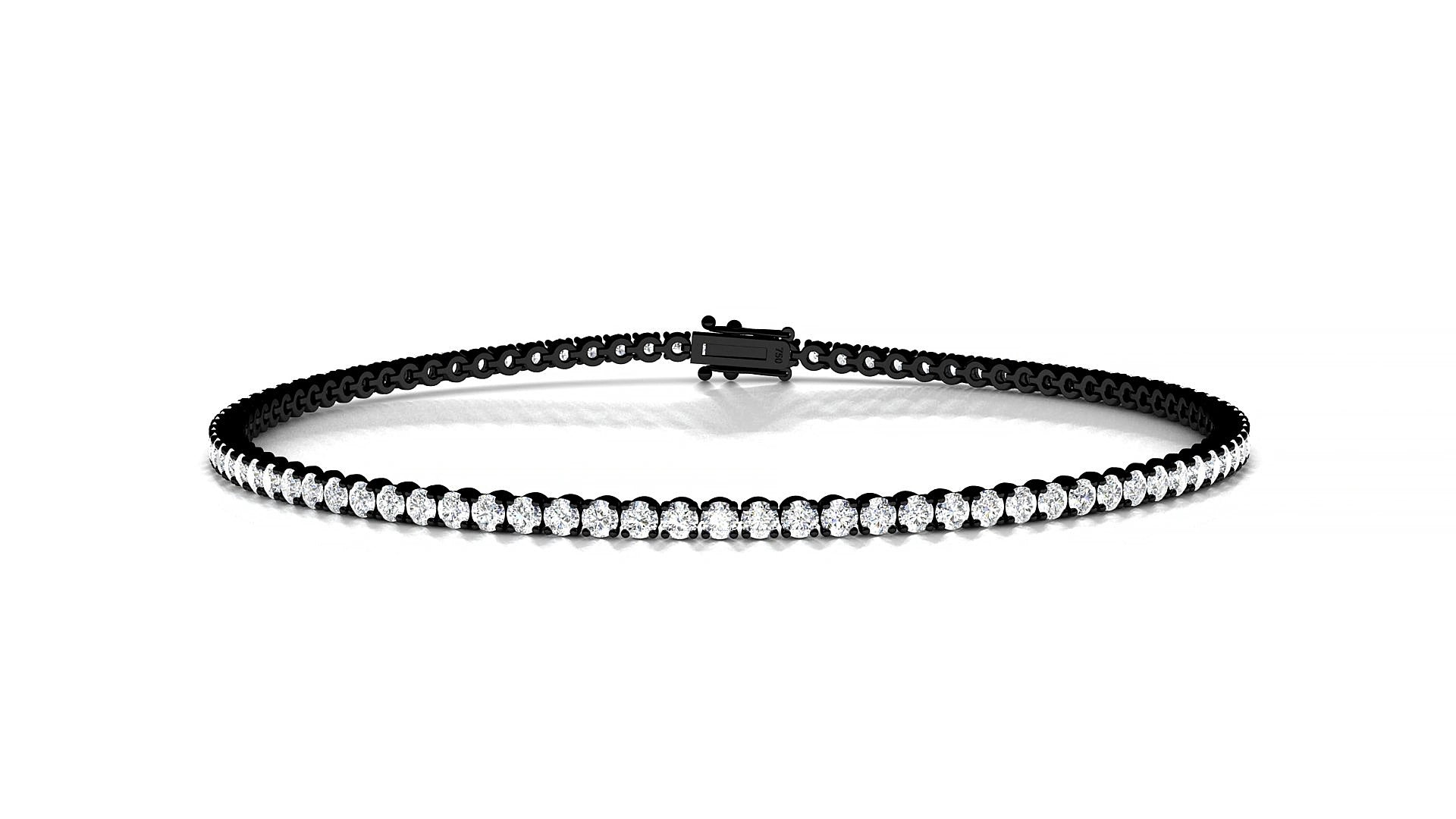Firenze | 18k Black Gold 1.7 mm Round Natural Diamond 17 cm Tennis Bracelet