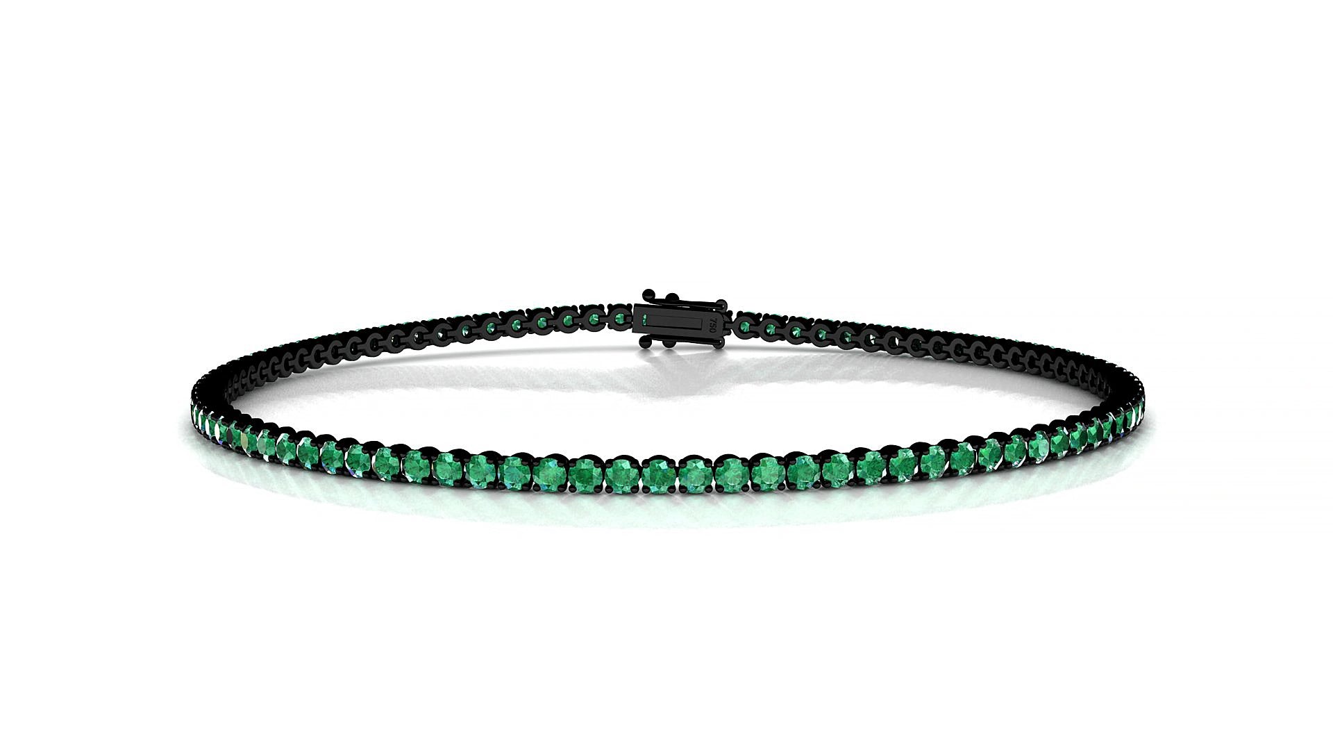 Firenze | 18k Black Gold 1.7 mm Round Natural Emerald 18 cm Tennis Bracelet