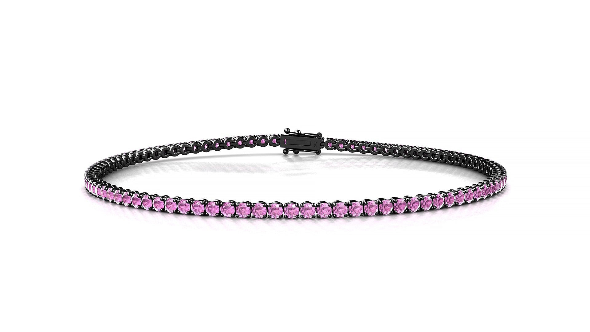Firenze | 18k Black Gold 1.7 mm Round Natural Pink Sapphire Tennis Bracelet
