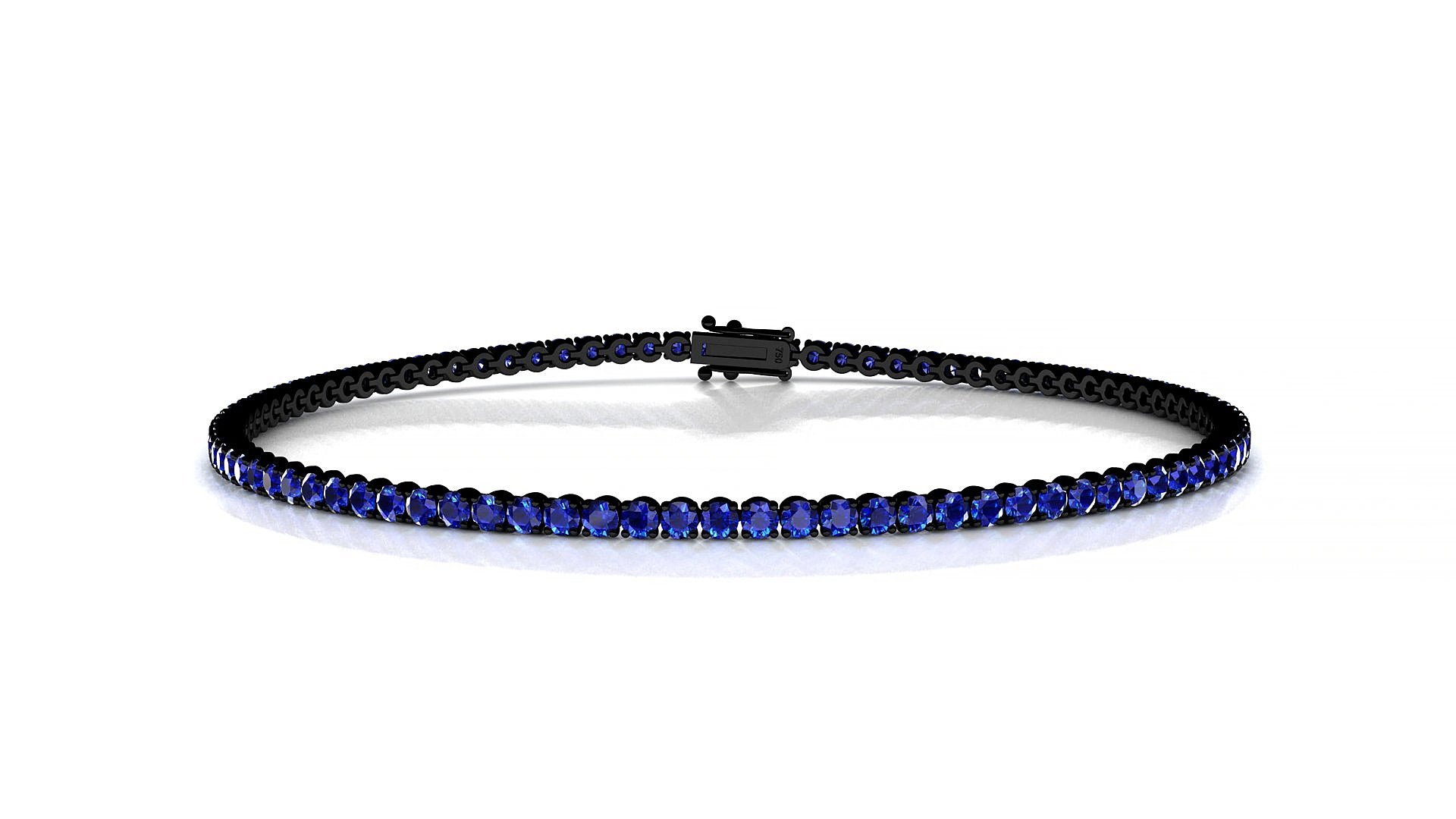 Firenze | 18k Black Gold 1.7 mm Round Natural Sapphire 18 cm Tennis Bracelet