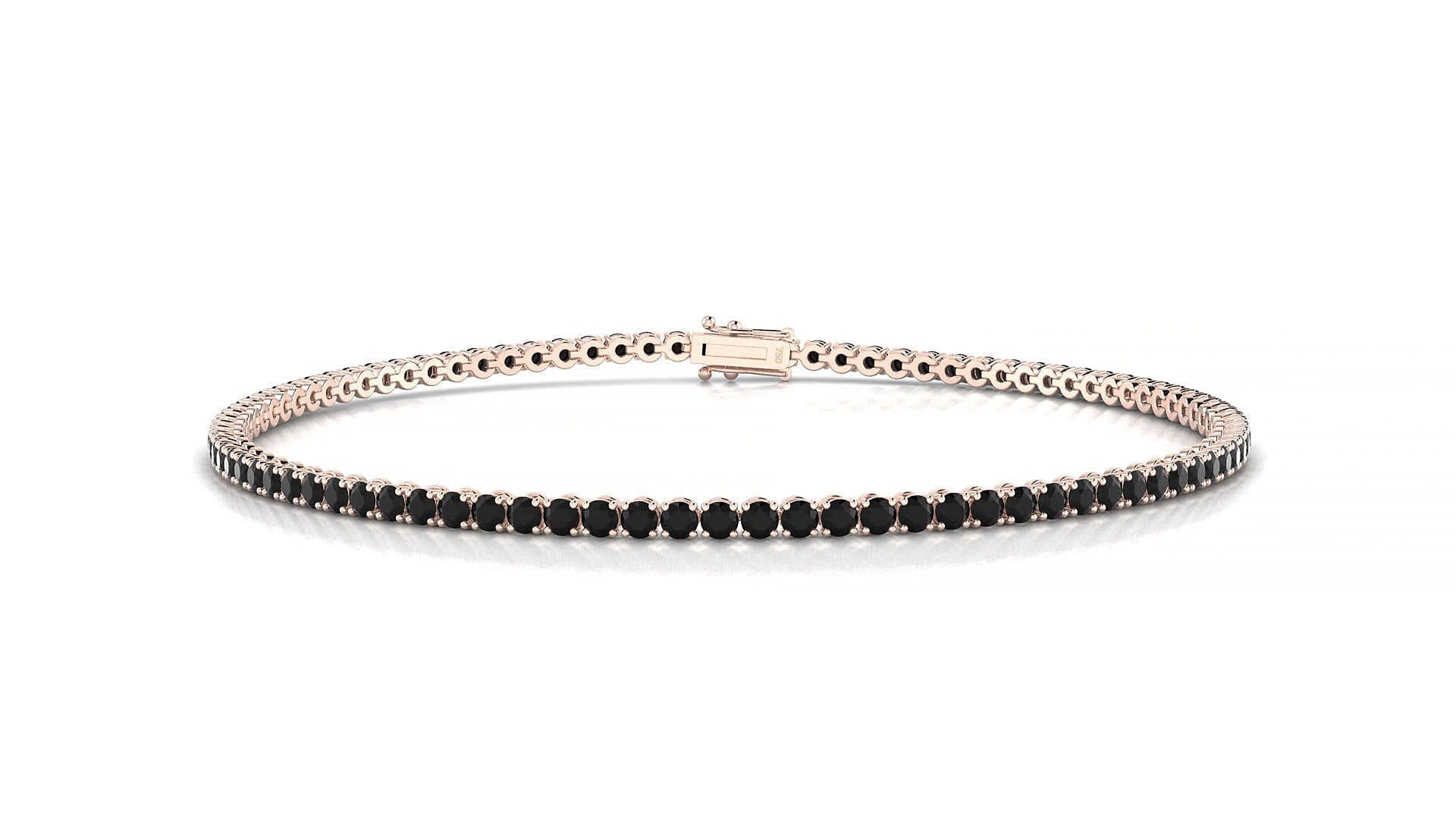 Firenze | 18k Rose Gold 1.7 mm Round Natural Black Diamond 20 cm Tennis Bracelet