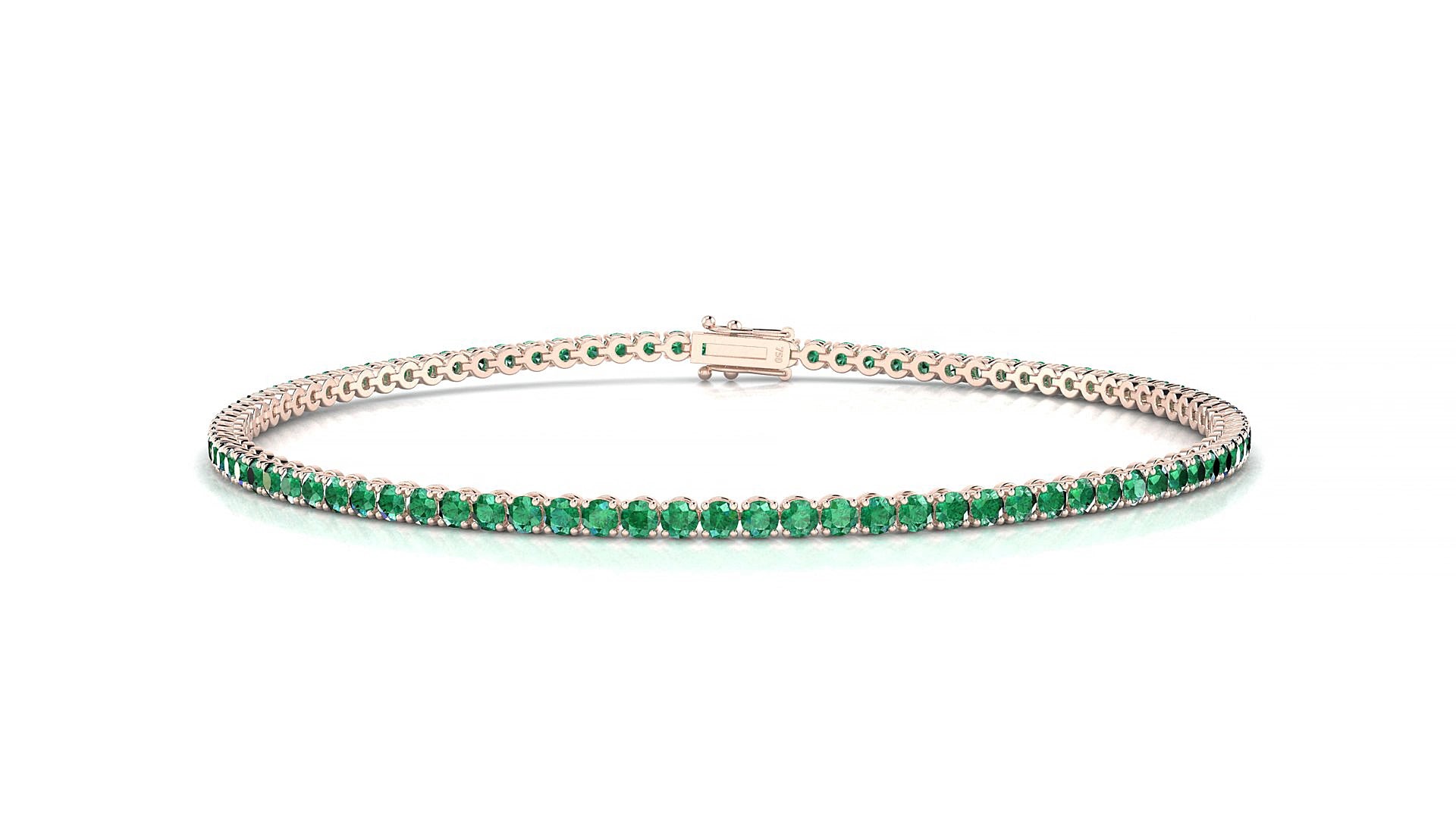 Firenze | 18k Rose Gold 1.7 mm Round Natural Emerald 15 cm Tennis Bracelet