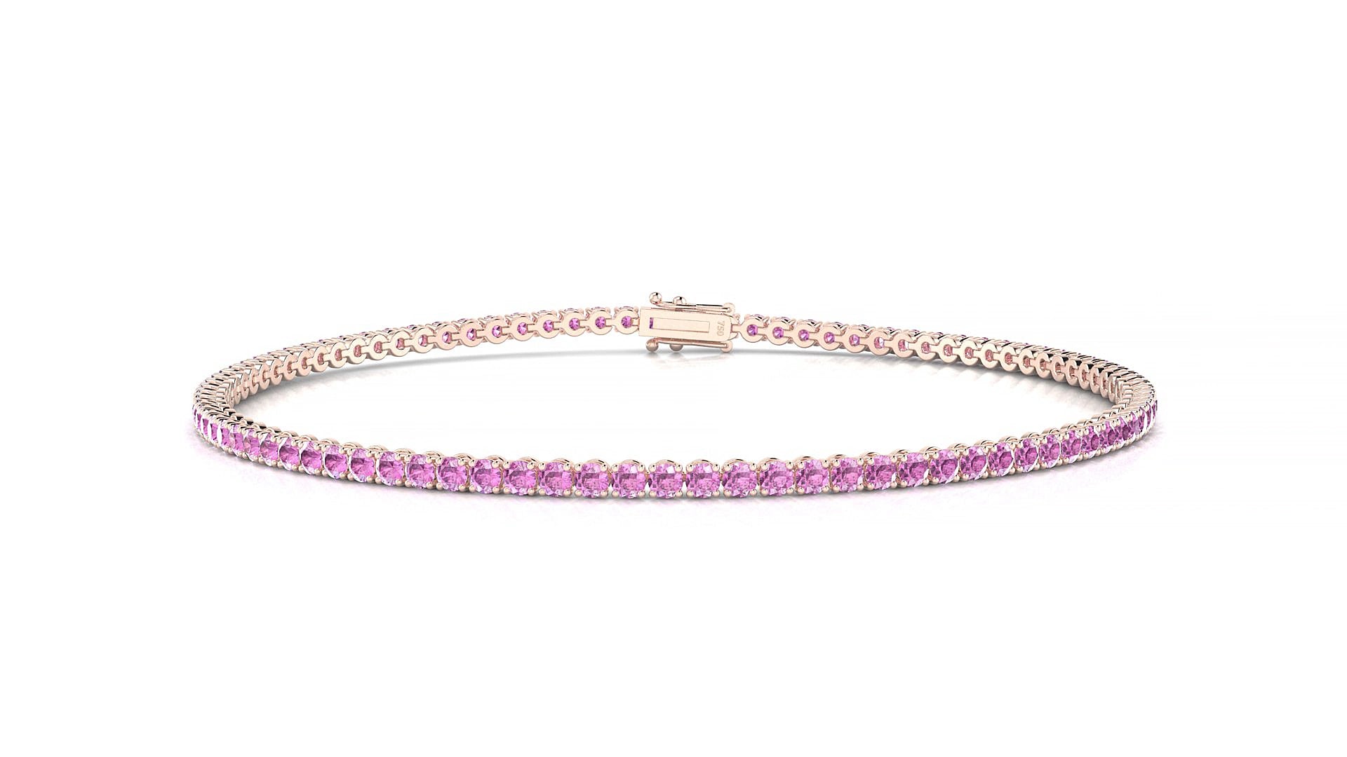 Firenze | 18k Rose Gold 1.7 mm Round Natural Pink Sapphire 17 cm Tennis Bracelet