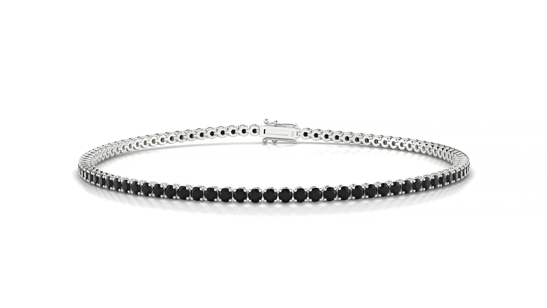 Firenze | 18k White Gold 1.7 mm Round Natural Black Diamond 17 cm Tennis Bracelet
