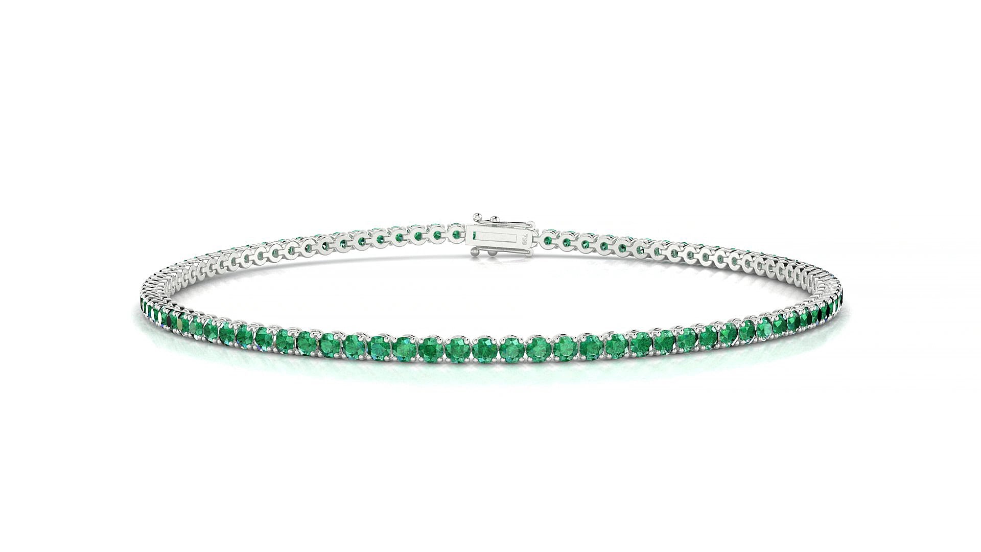 Firenze | 18k White Gold 1.7 mm Round Natural Emerald 18 cm Tennis Bracelet