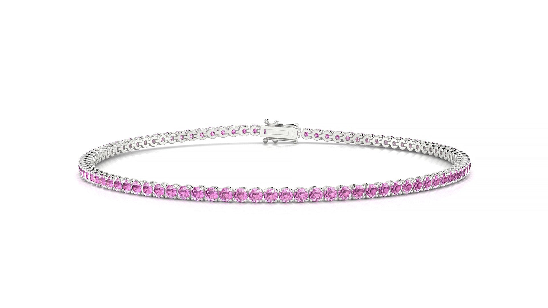 Firenze | 18k White Gold 1.7 mm Round Natural Pink Sapphire Tennis Bracelet