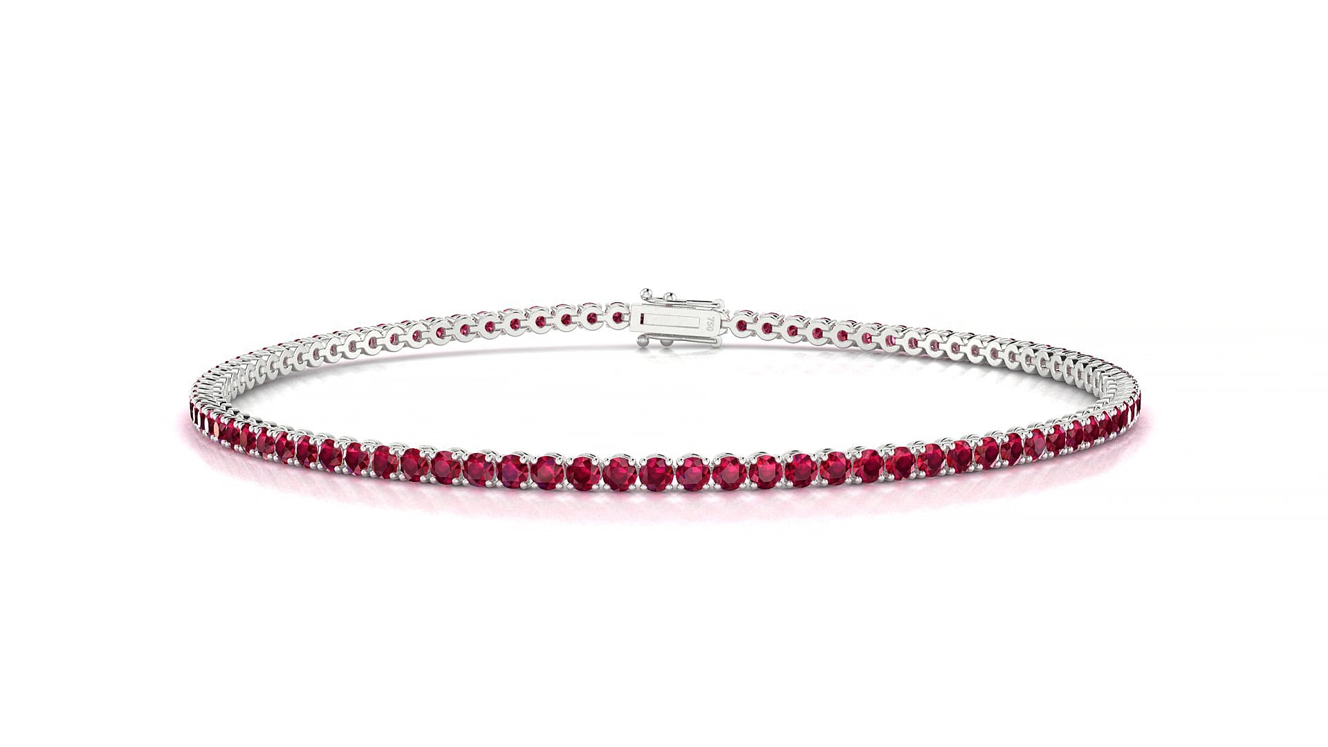 Firenze | 18k White Gold 1.7 mm Round Natural Ruby 17 cm Tennis Bracelet