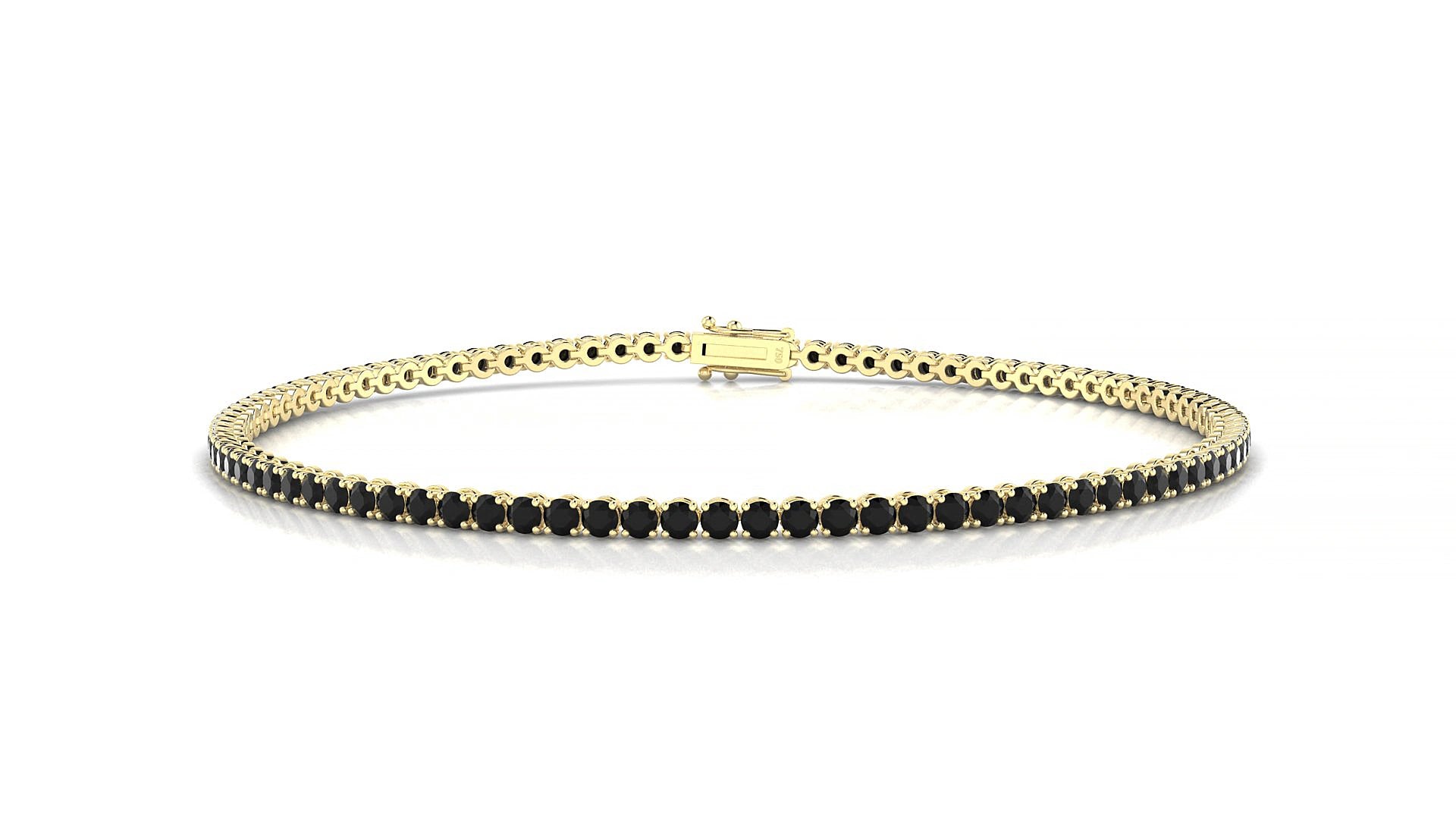 Firenze | 18k Yellow Gold 1.7 mm Round Natural Black Diamond 15 cm Tennis Bracelet